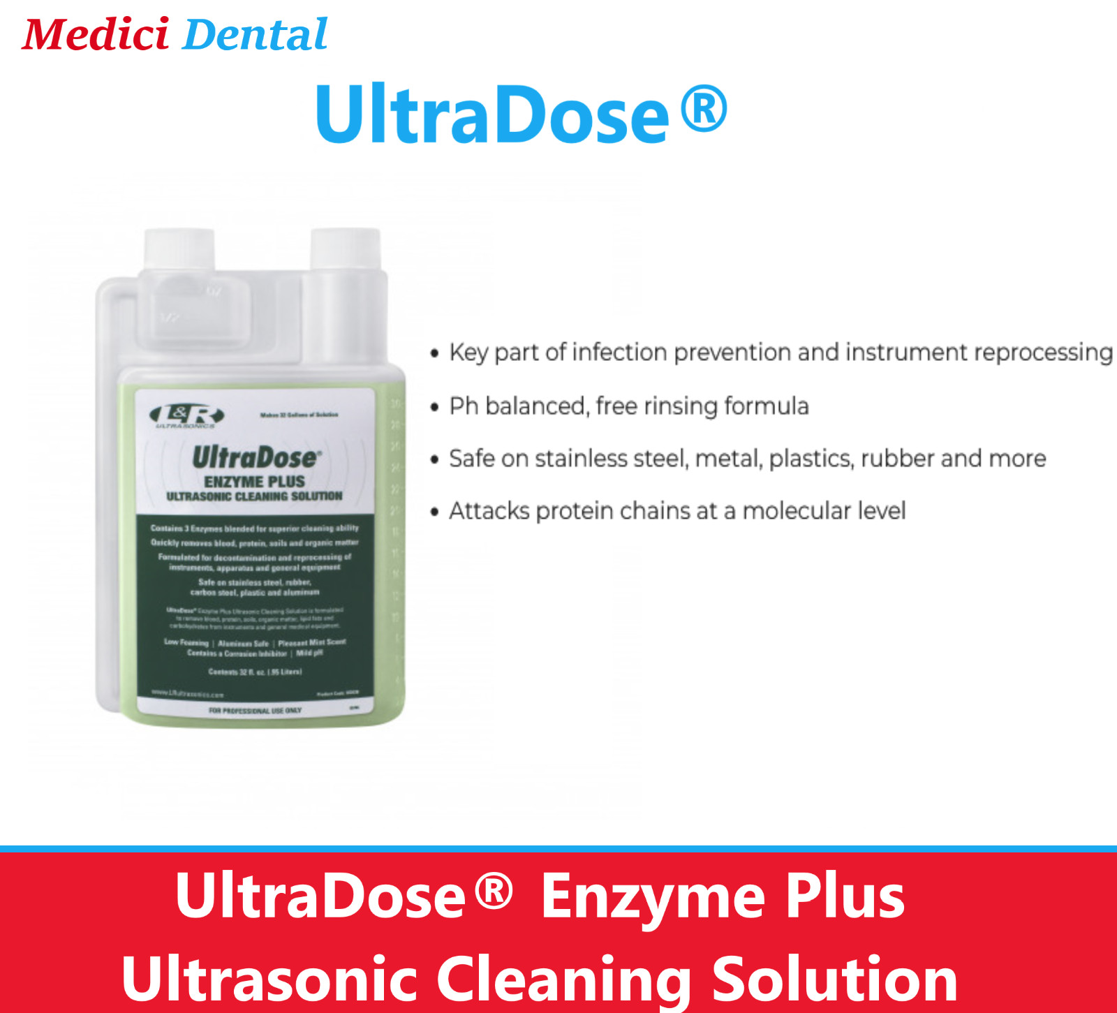 Dental Ultradose Enzyme Plus Ultrasonic Cleaning Solution, 4oz / 32 oz Btl UD038