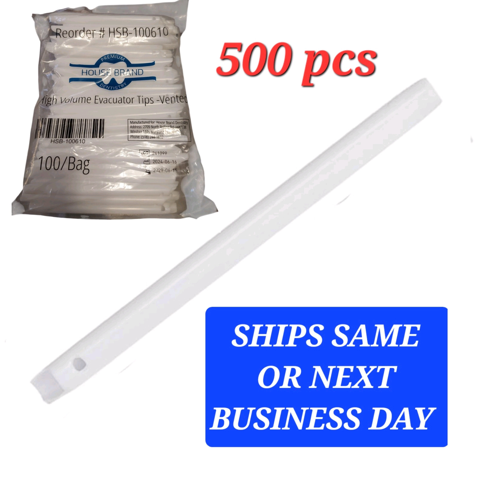 500 Vented HVE High Volume Evacuation Suction Tips Saliva Dental Dentist Sealed