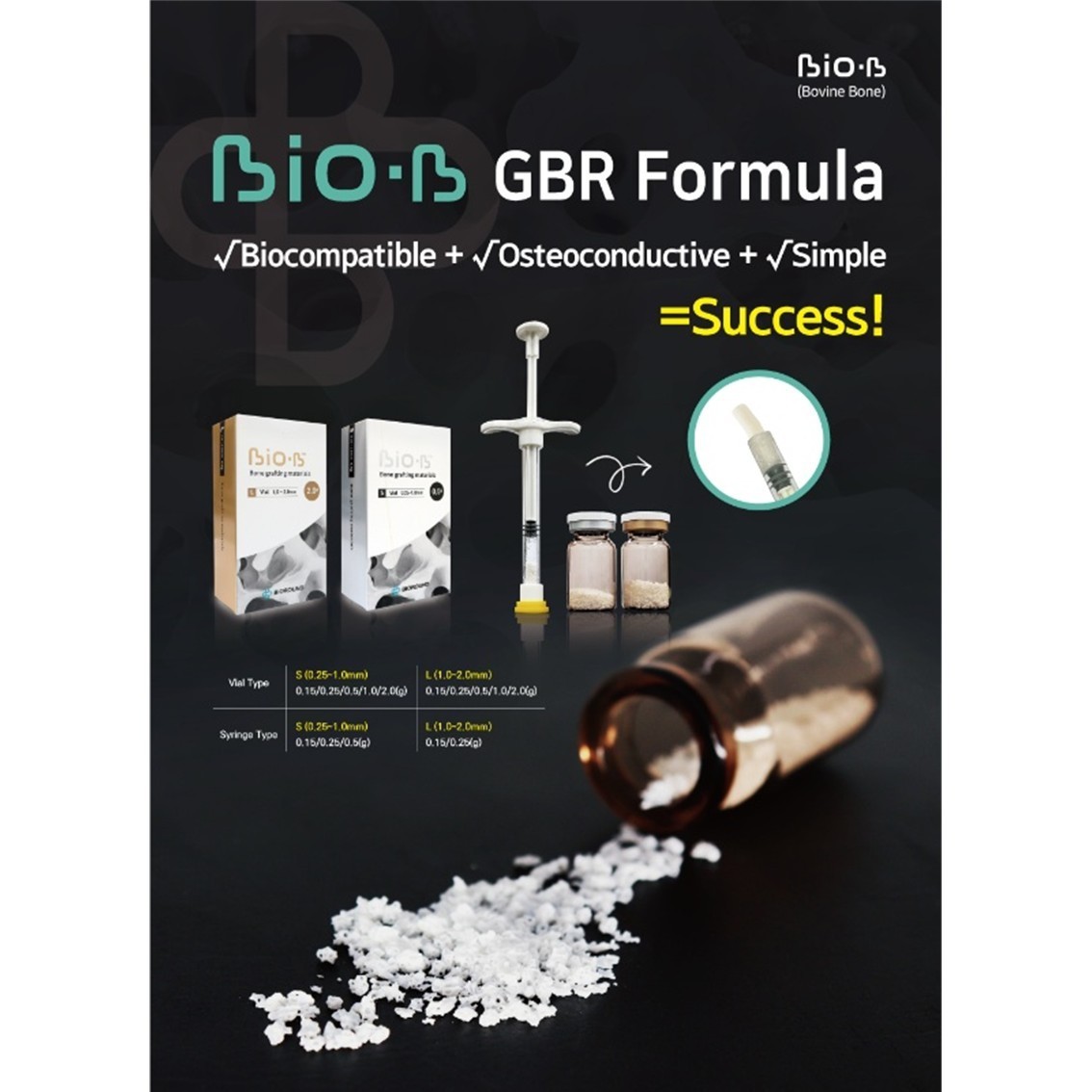BIO-B Bovine Bone Grafting Material Vial Small/Large Particle Size Weight 5 type