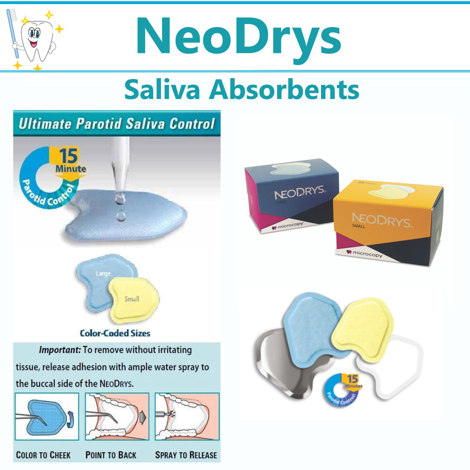 Dental NeoDrys Saliva Absorbents Large, Blue, DYL / Small, Yellow, DYS Microcopy