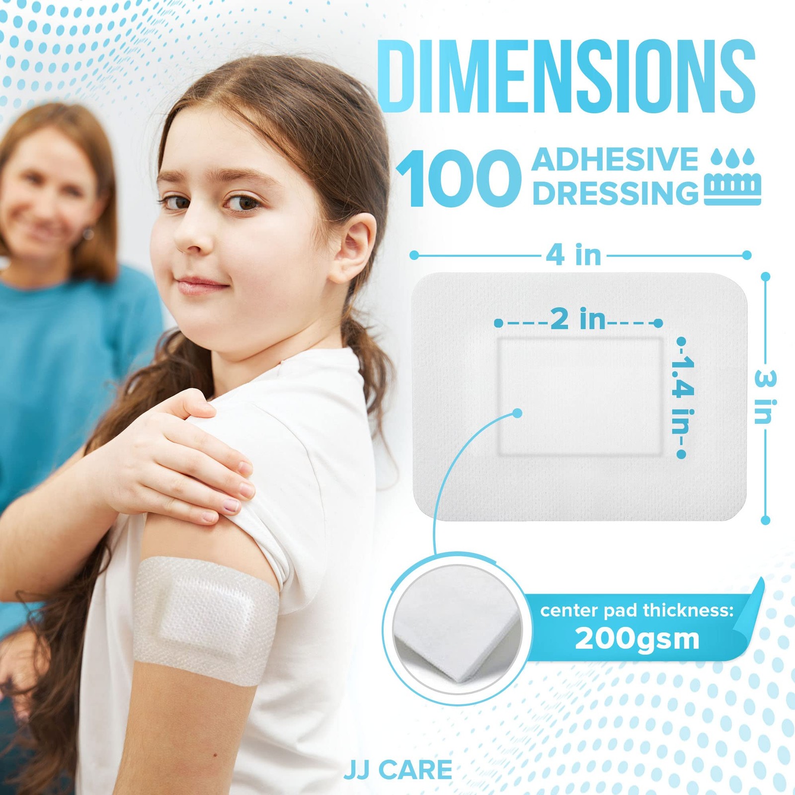 JJ CARE Adhesive Island Dressing [Pack of 100], 3×4 Sterile 3″ X 4″ (100 PCS)