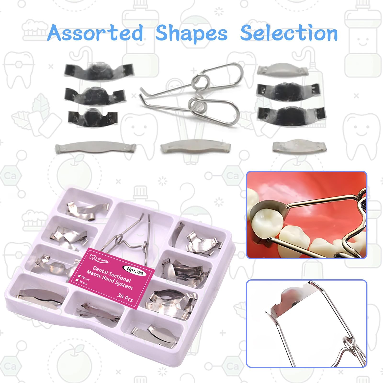 36 Pieces Dental Sectional Matrix Band System with Spring Clip for Dental Res…