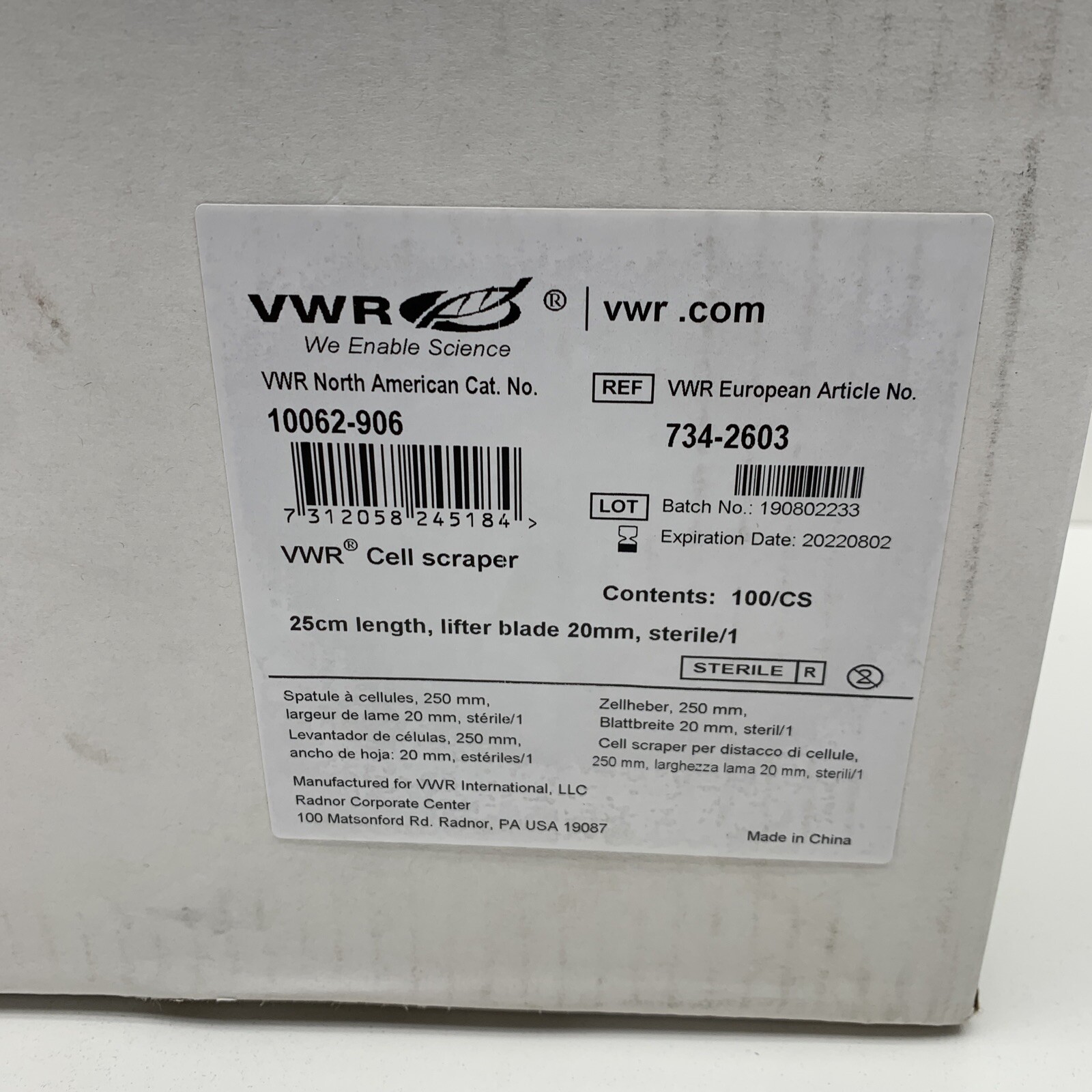 (100)VWR 734-2603 10062-906 Sterile 25cm Cell Scraper Lifter Blade EXPIRED 2022