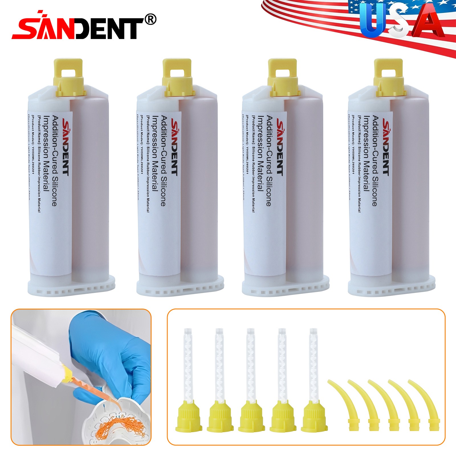 4x 50ml VPS Impression Material Cartridge Light Body Rapid Set + 4 Tips