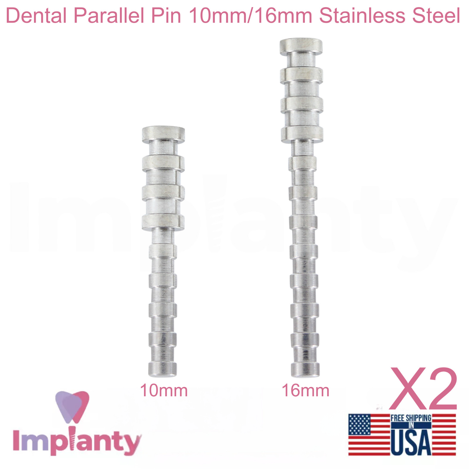 2x Dental Parallel Pin 10mm/16mm Stainless Steel Parallel Placement 0steotomy