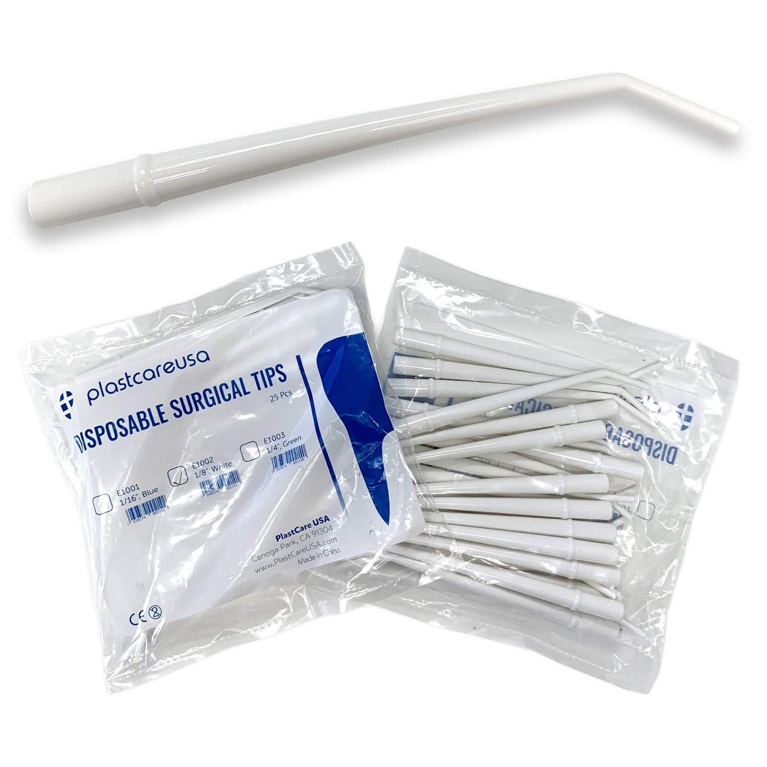 100 Dental Surgical Aspirator White Suction Tips, 1/8 Inch Diameter, 4 Bags of 2