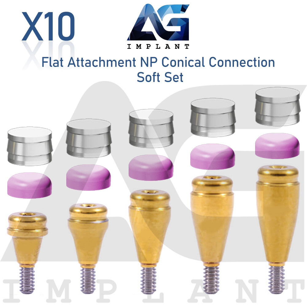 10 Flat Attachment Abutment Soft Silicone Set NP Conical Connection