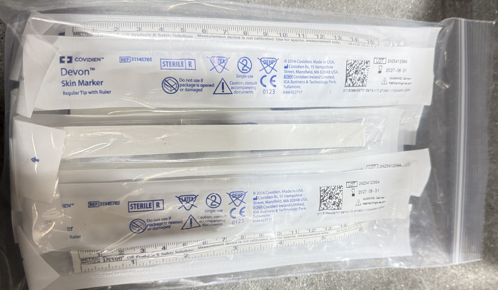 Lot of 80 Covidien 31145785 Devon Skin Marker Regular Tip with Ruler