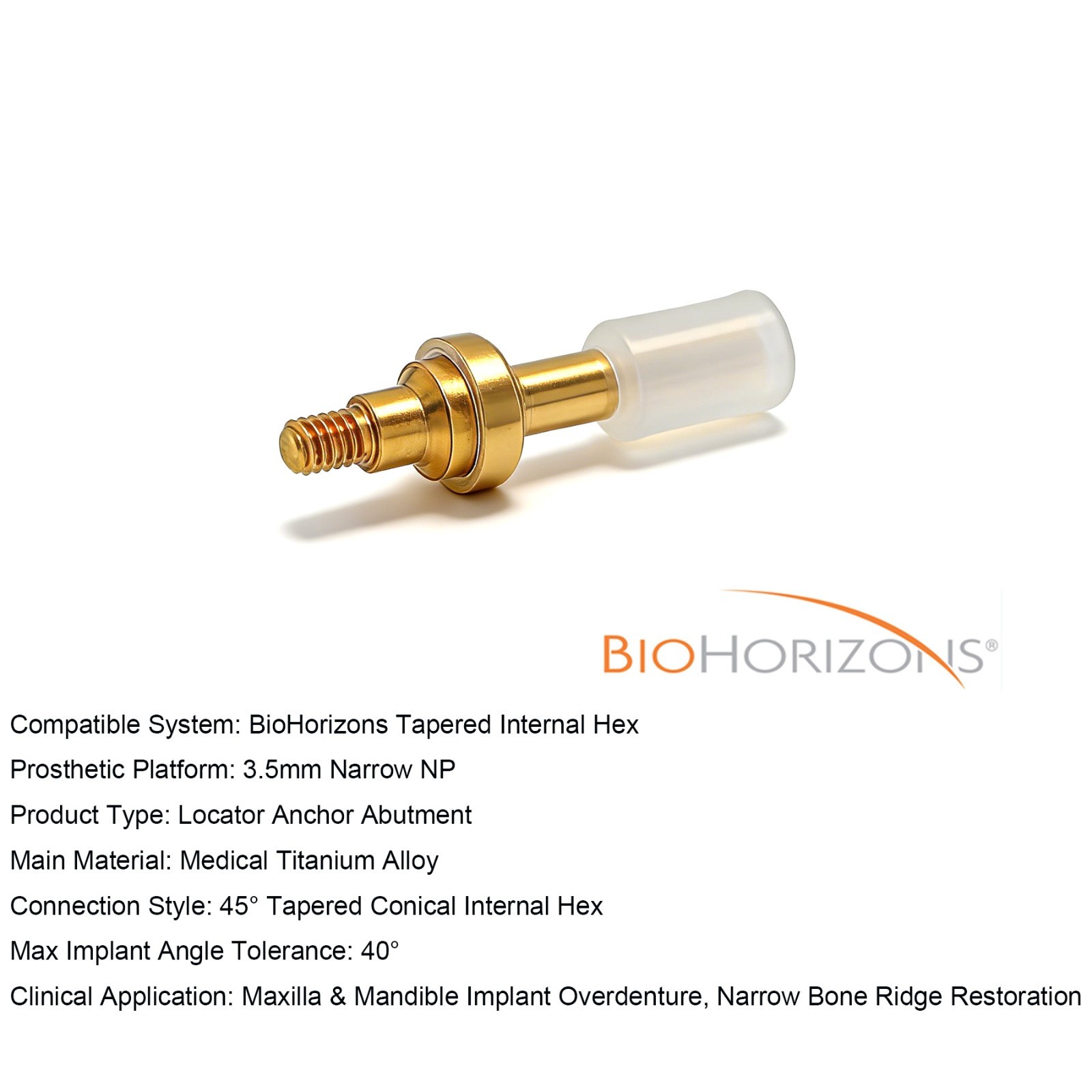 Dental LOCATOR Abutment fits BioHorizons Tapered/Pro/Plus/Short 3.5mm Platform