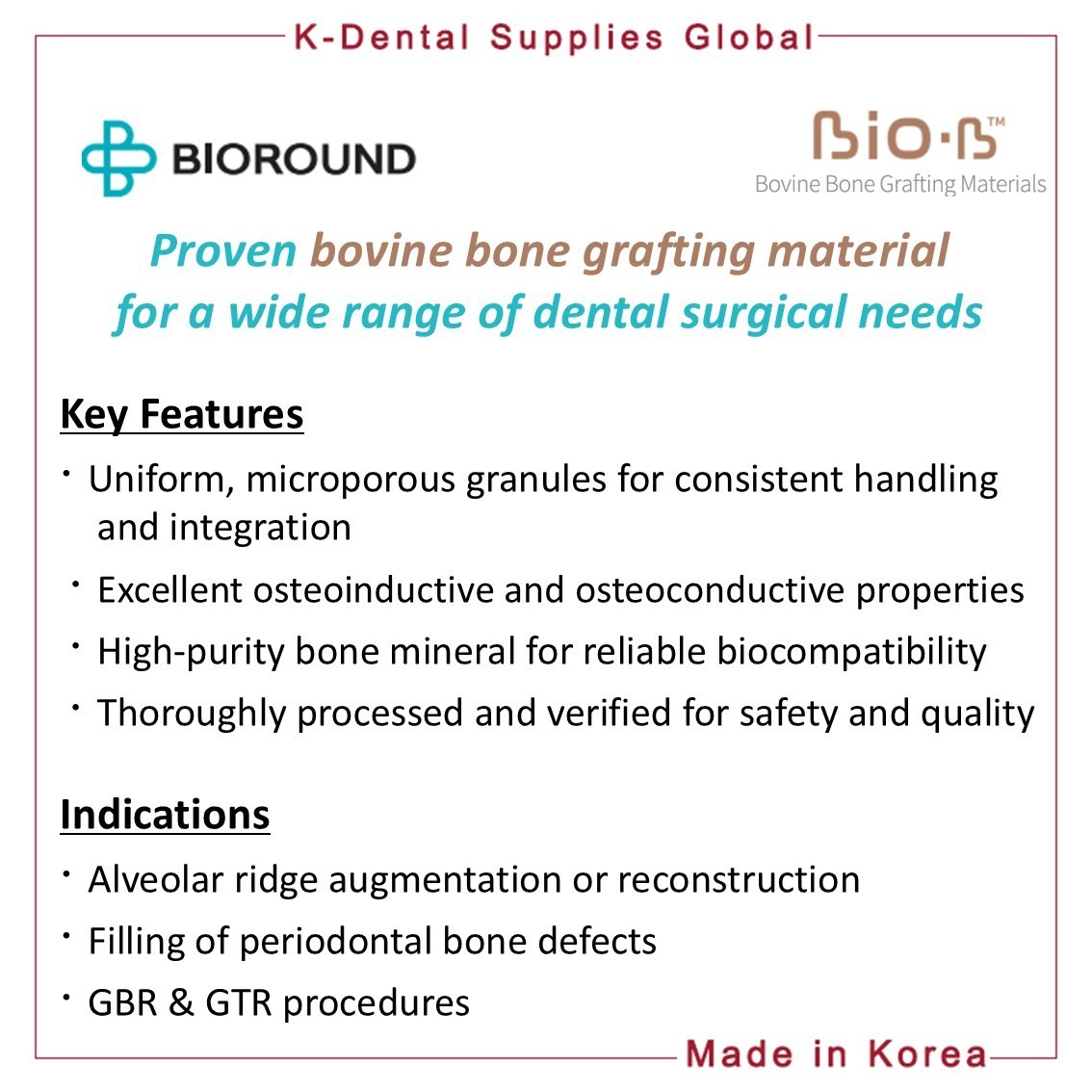 BIO-B Bovine Bone Grafting Material Vial Small/Large Particle Size Weight 5 type