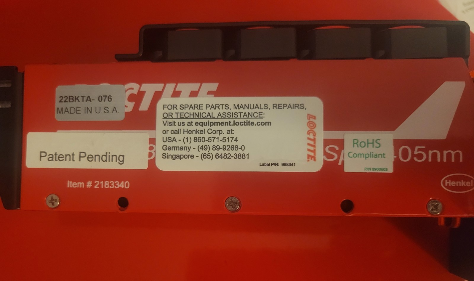 Loctite 2183340 CureJet 405 LED & 1364033 Controller Manual/Timer 85-264VAC 2.7A