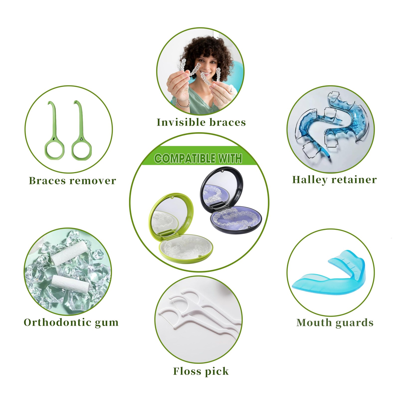 VRUIFA 2 PCS Retainer Cases, 3.42 x 0.98 inches, Green White+Black Purple