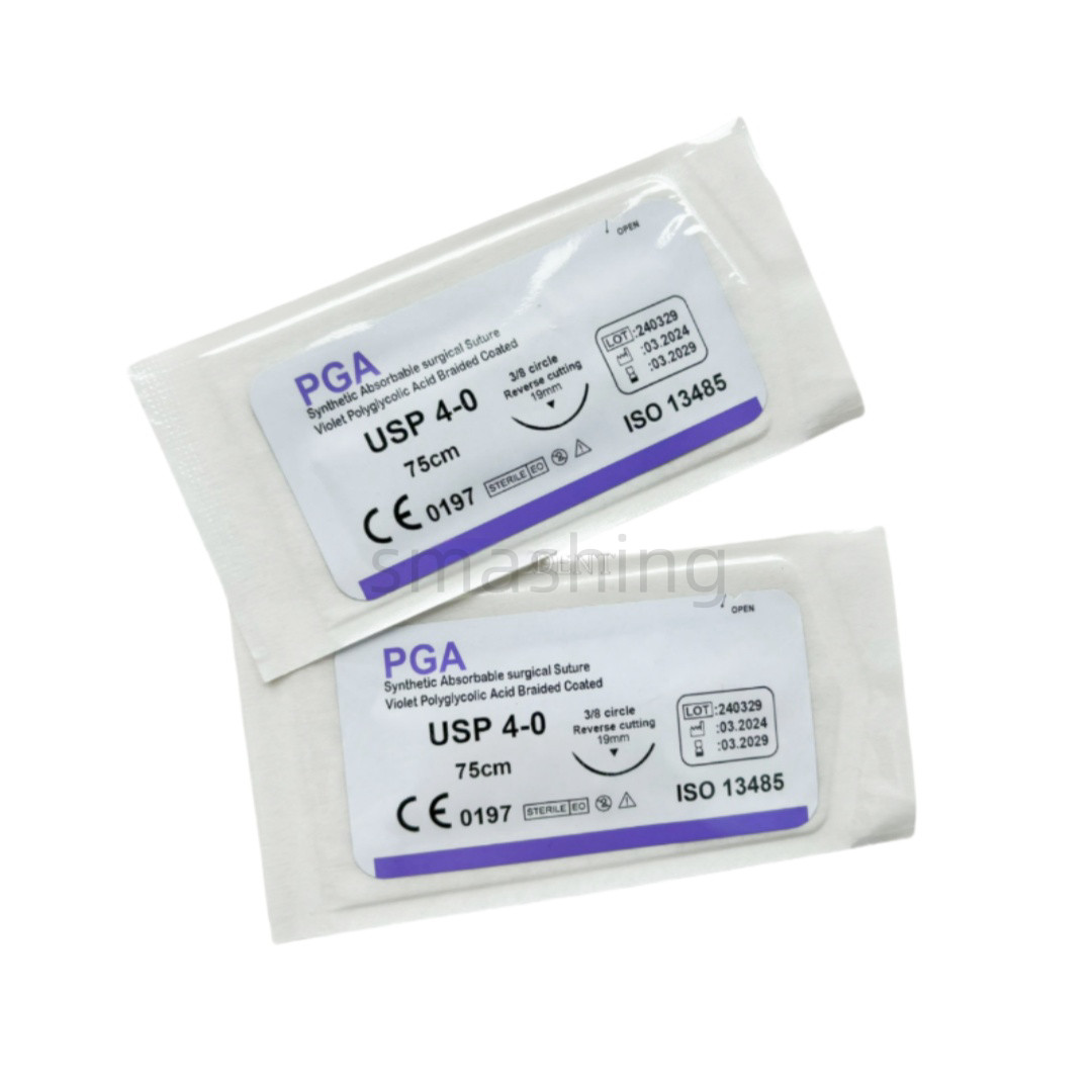 100Pc Absorbable Dental Oral Surgical Suture Violet PGA 4-0 75cm 3/8 Reverse Cut