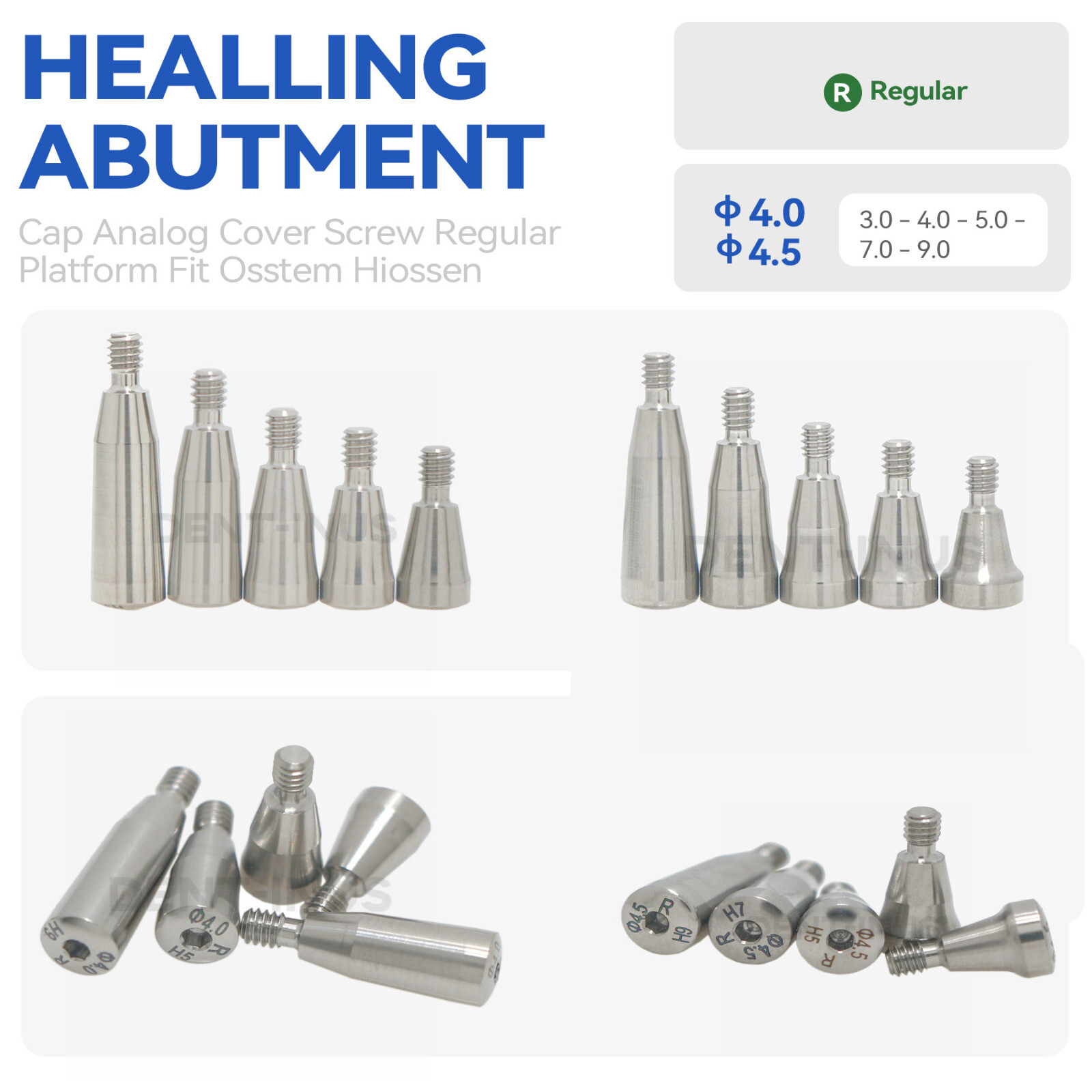 Dental Healing Abutments Regular Platform Fit Osstem Hiossen Ø4.0 Ø4.5 3.0-9.0mm