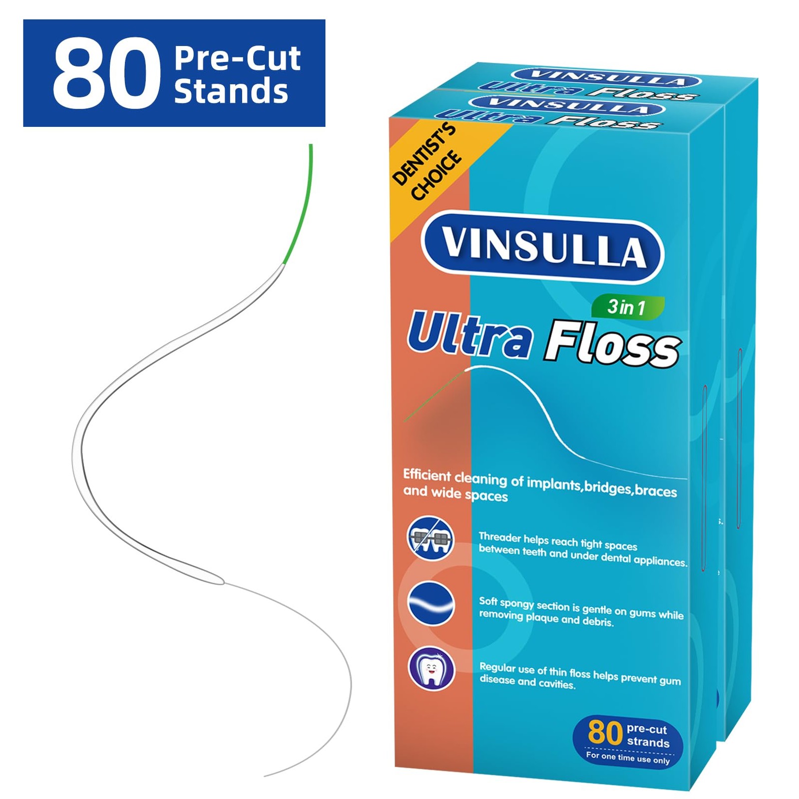 Dental Floss for Braces, Threaders 80 Foot (Pack of 2), White