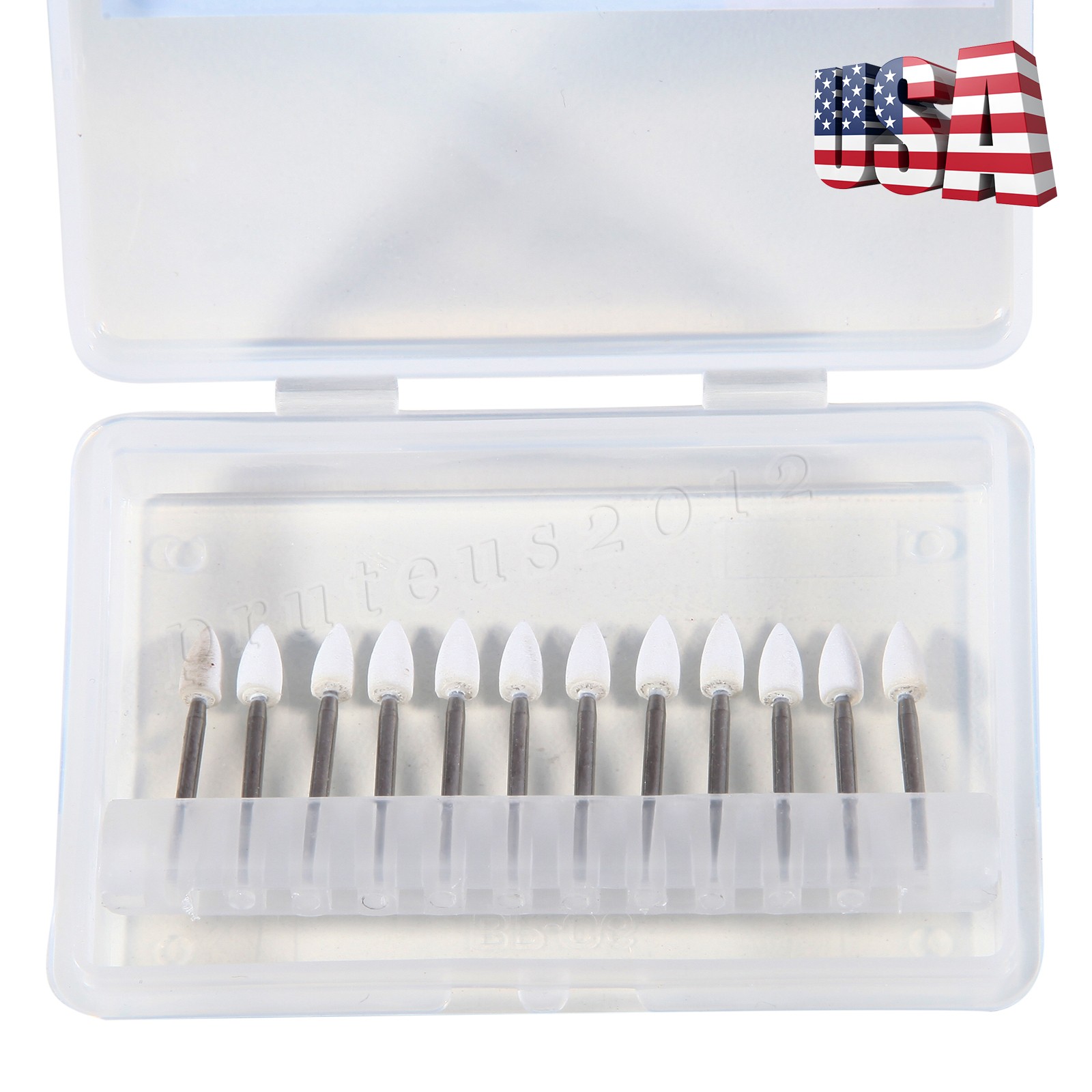 Dental Flame Mounted White Stone Polishing Burs FG Abrasion Point Burs USA