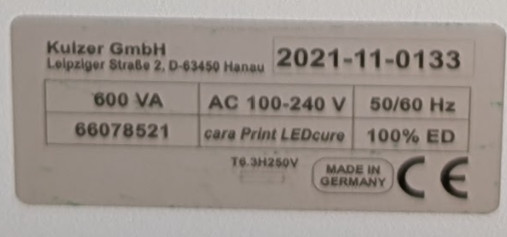 Kulzer cara Print LEDcure Dental 3D Resin Post Curing Unit Tested Power On
