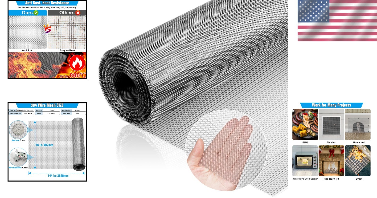 Stainless Steel Mesh Screen Roll 16×144 – 20 Mesh/