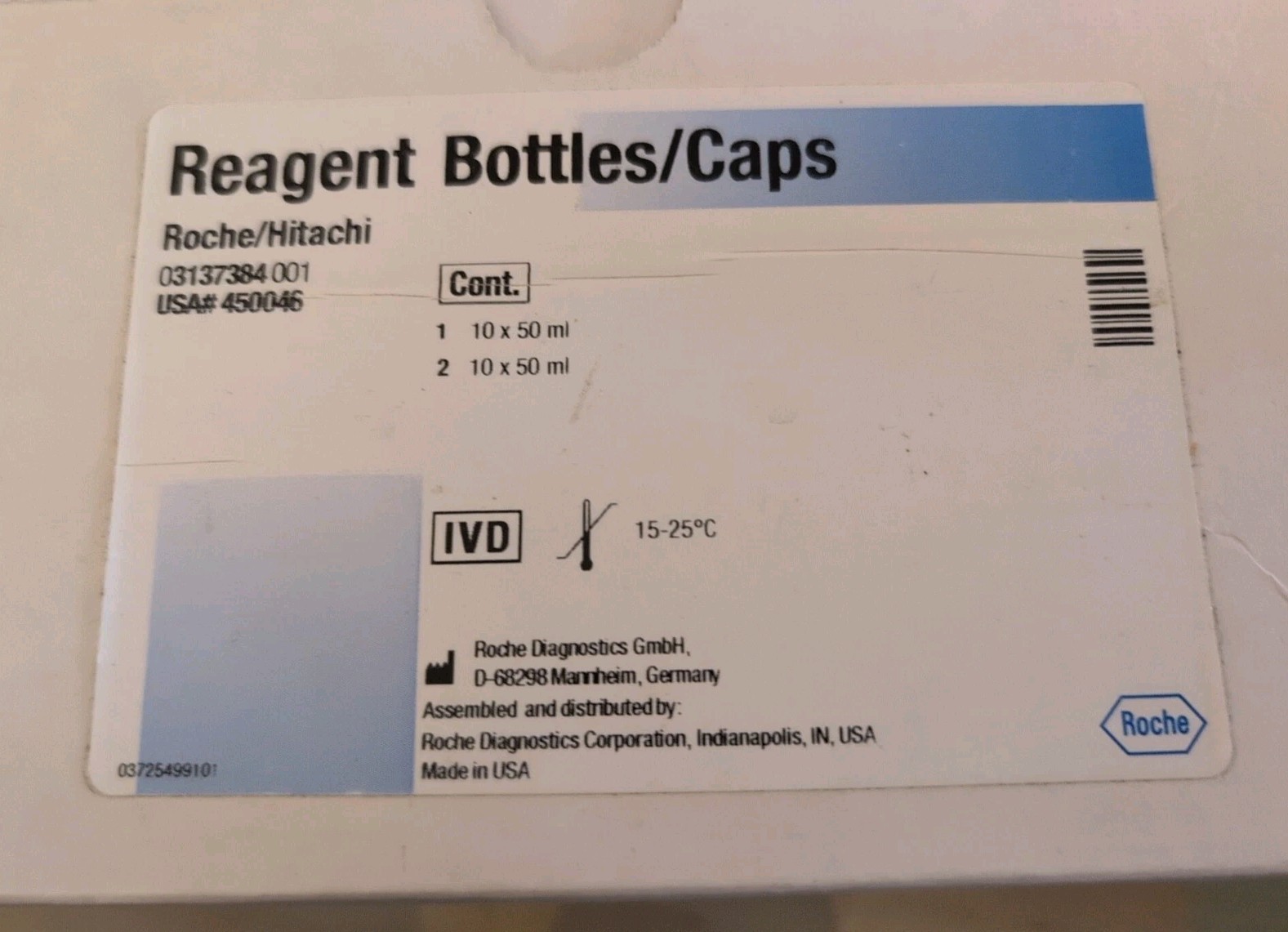 Roche Cobas Elecsys reagent bottles 10 X #1 50ml 10x #2 50ml 03137384 US#450046