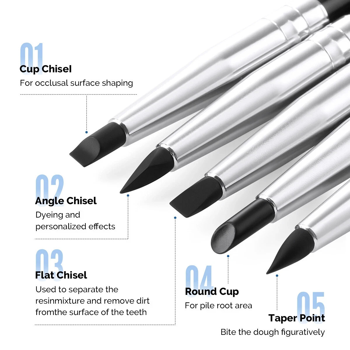 5Pcs/Set Dental Composite Resin Veneer Cement Porcelain Silicone Brush Pen