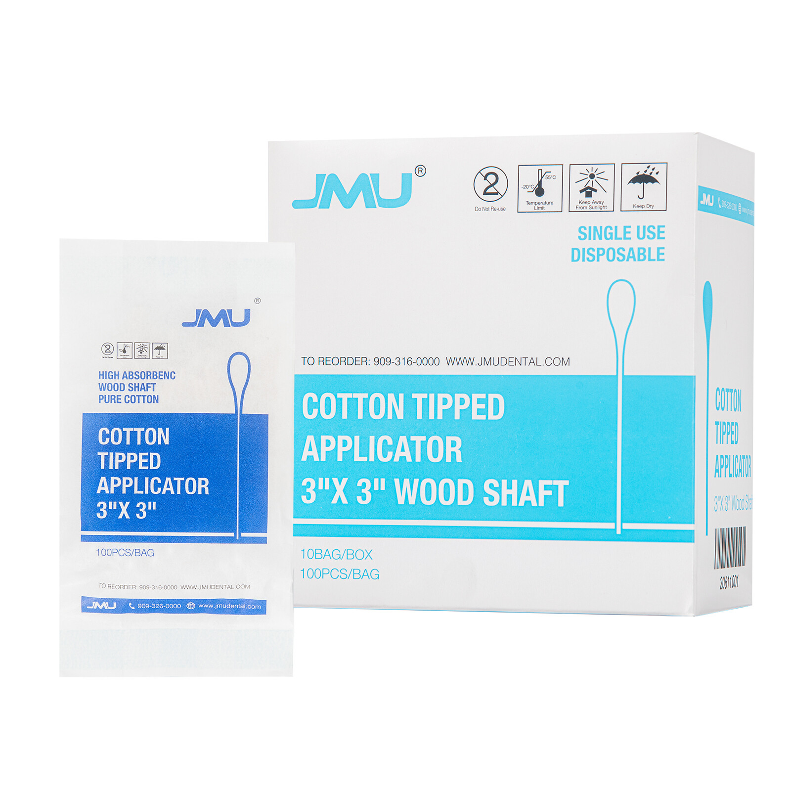 5X 1000pcs JMU 3″ Disposable Cotton Tipped Applicator Cotton Swabs