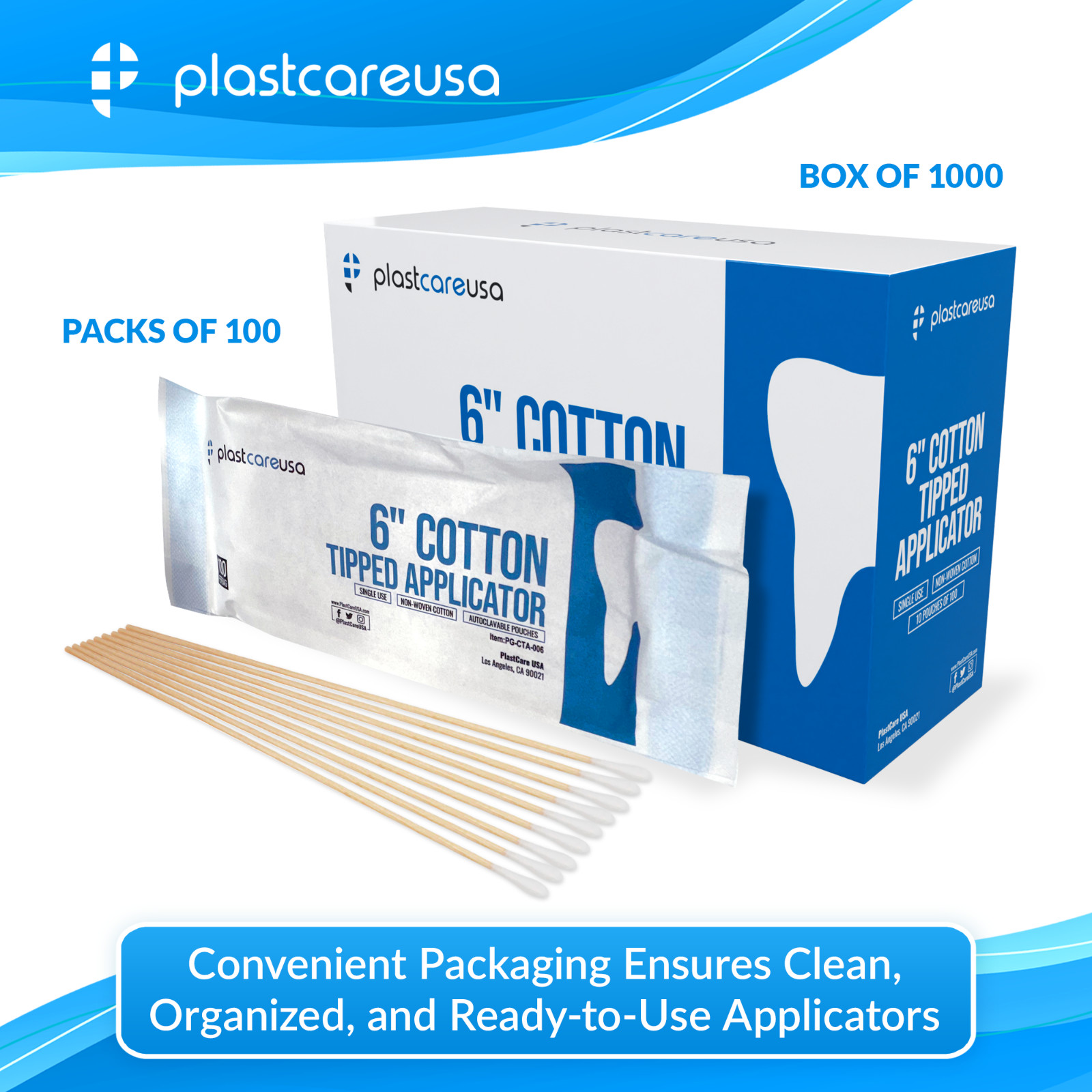 6″ Cotton Tip Applicators – 1000 (10 x 100) Medical Swabs, Dental Wood Sticks