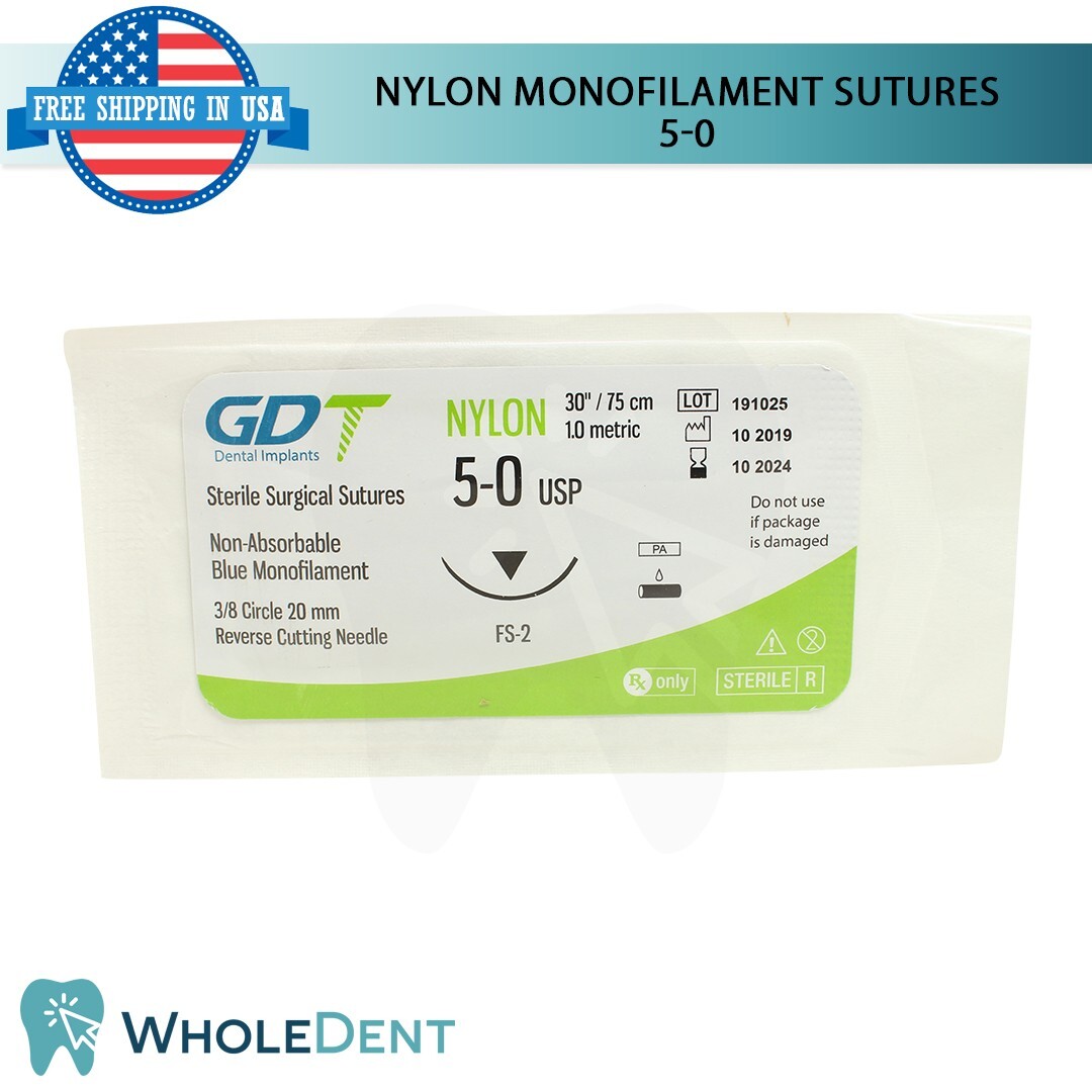 1X Atraumatic Nylon Surgical Suture Sewing Thread 3/8 Circle Reverse Sterile 5-0
