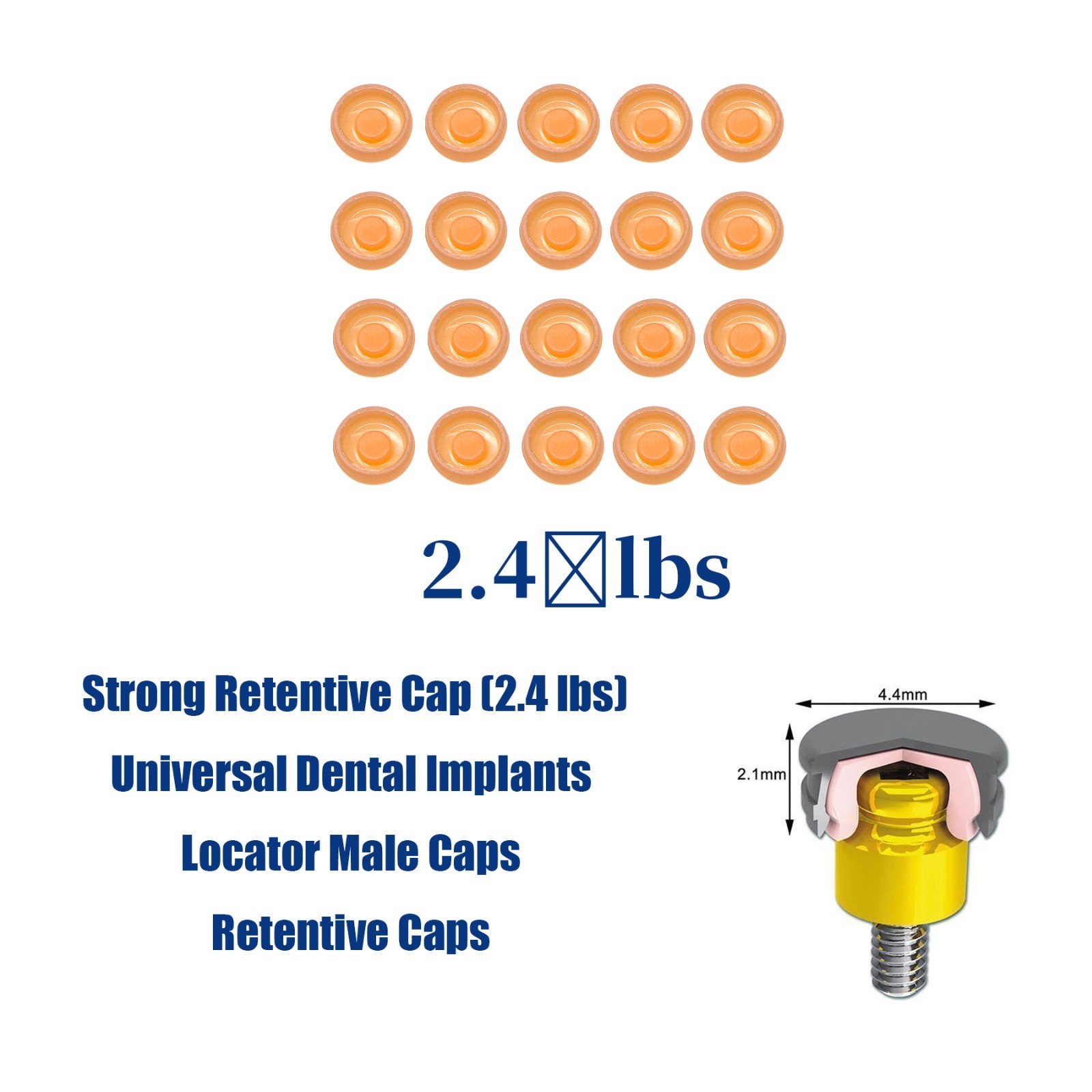 US Dental Overdenture Locator Male Caps Inserts PEEK Core Tool Housing Kit 20Pcs