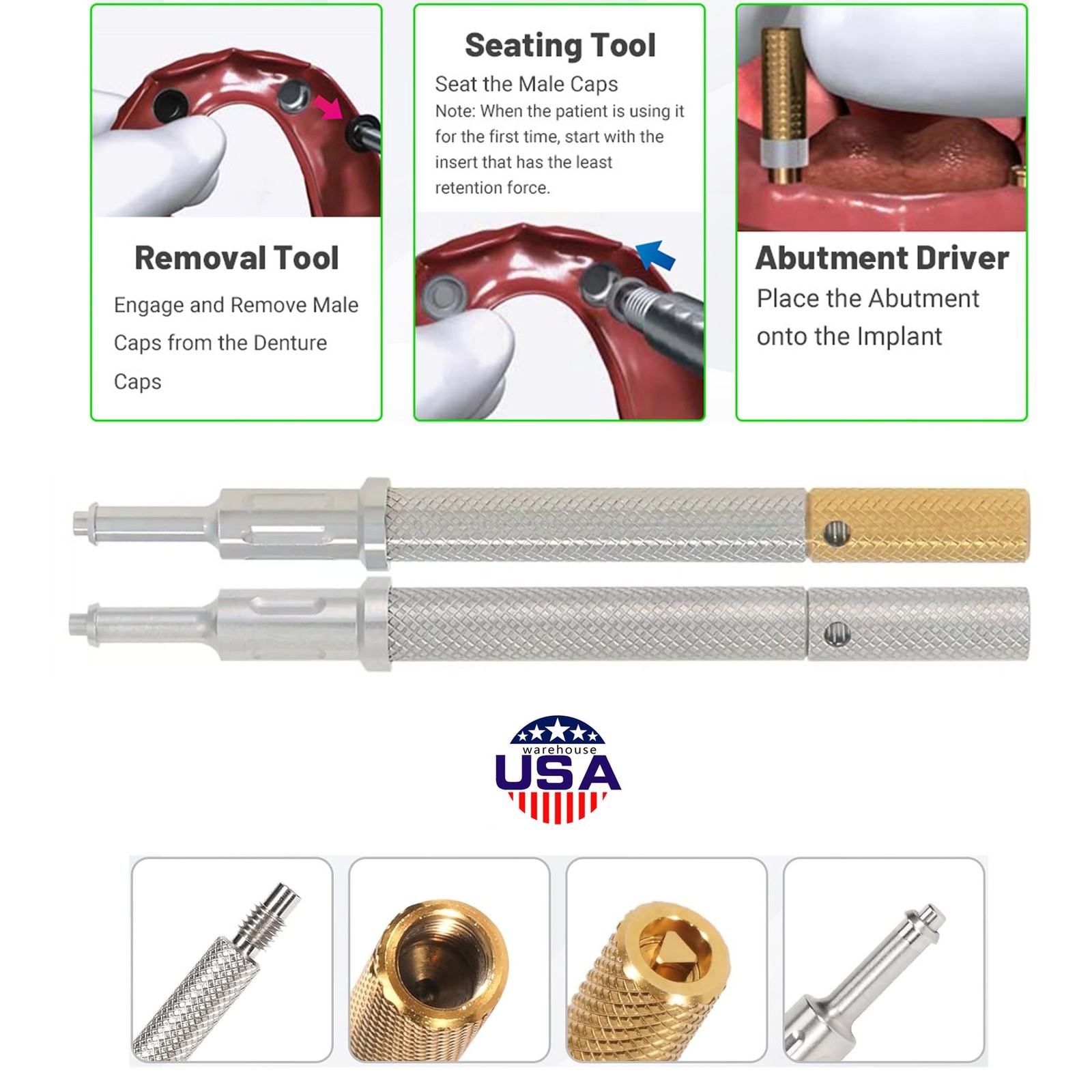 US ZEST LOCATOR Abutment Zimmer TSV 3.5/4.5mm GH 1-5mm Retention Cap Inserts Ti