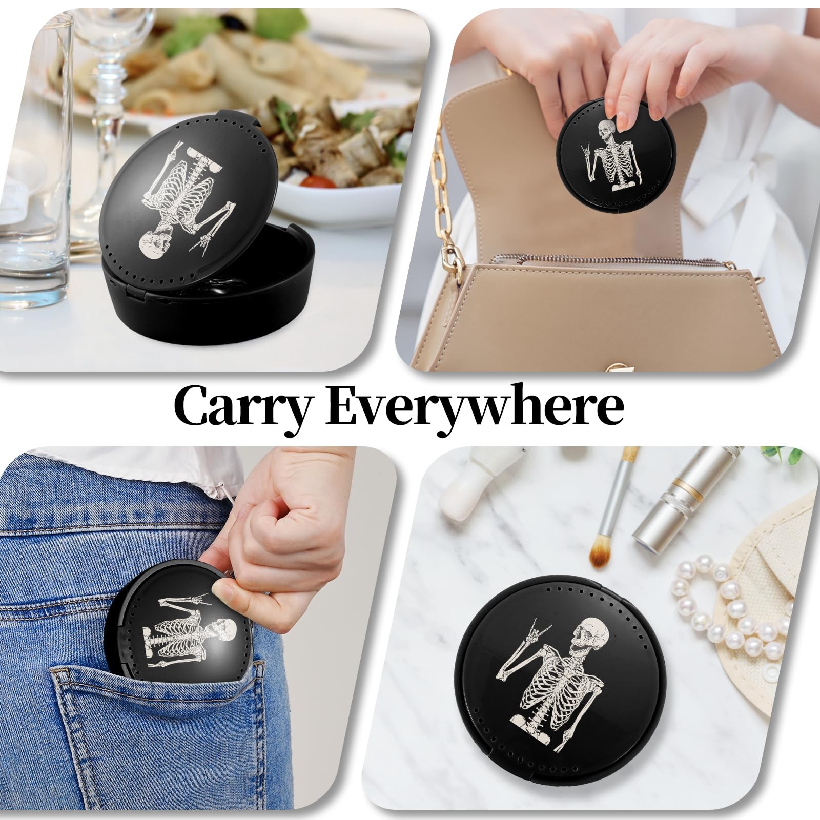 TIHYWR Retainer Case, Denture & Mouth 3.5 x x 1.2 inches, Black Skull