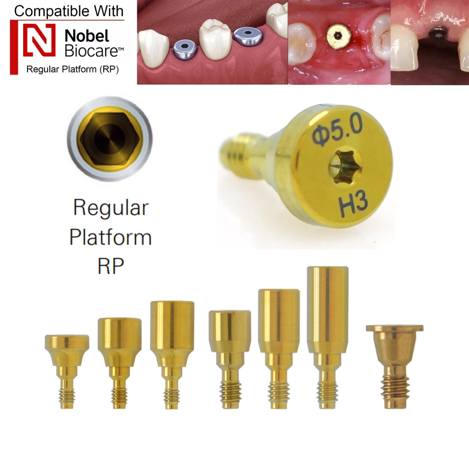 US 5Pc Dental Healing Abutment NP/RP Fit Nobel Biocare Internal Conical Titanium