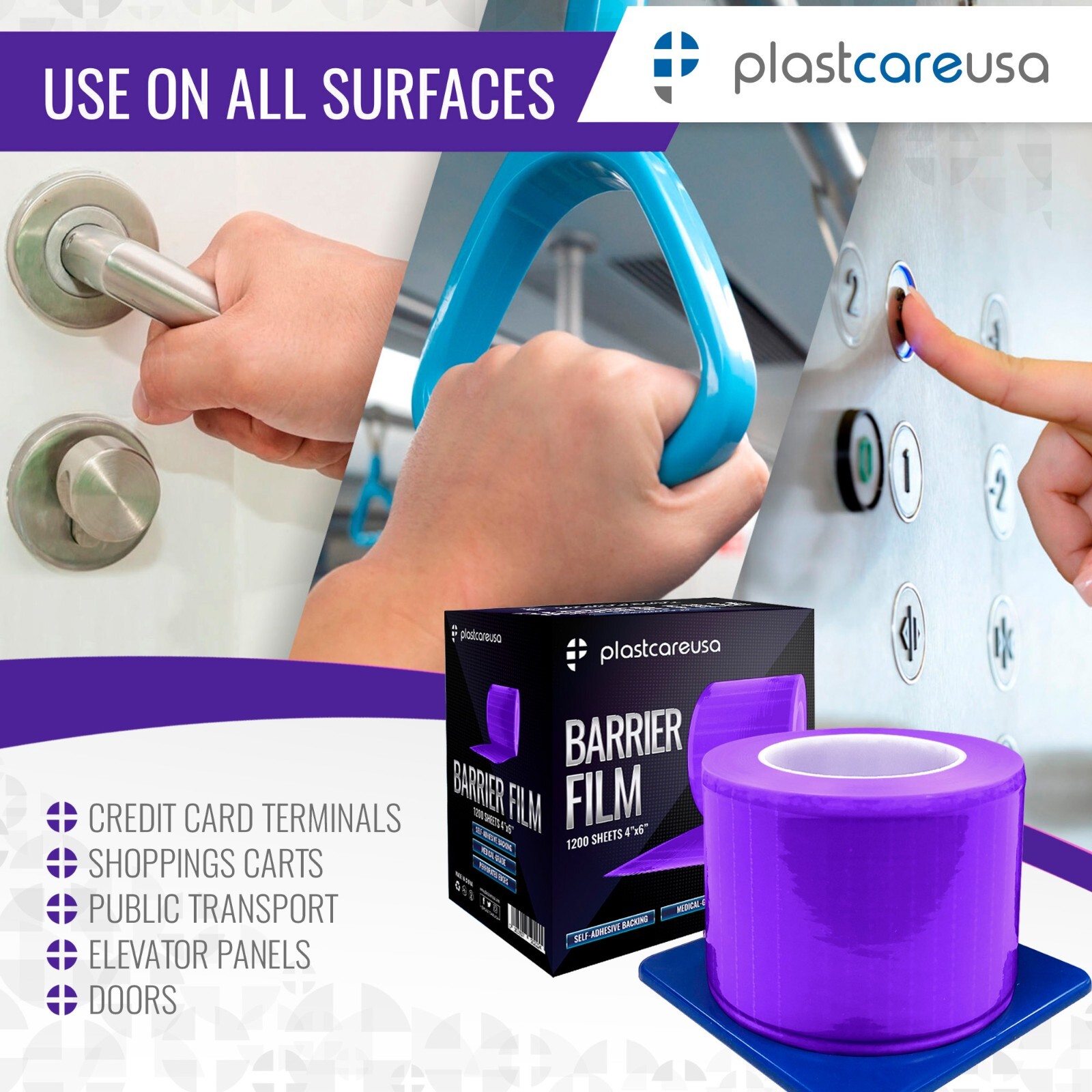 Purple Barrier Film, Plastic Sheeting Dental Tattoo Adhesive 1200 4″ x 6″ Sheets