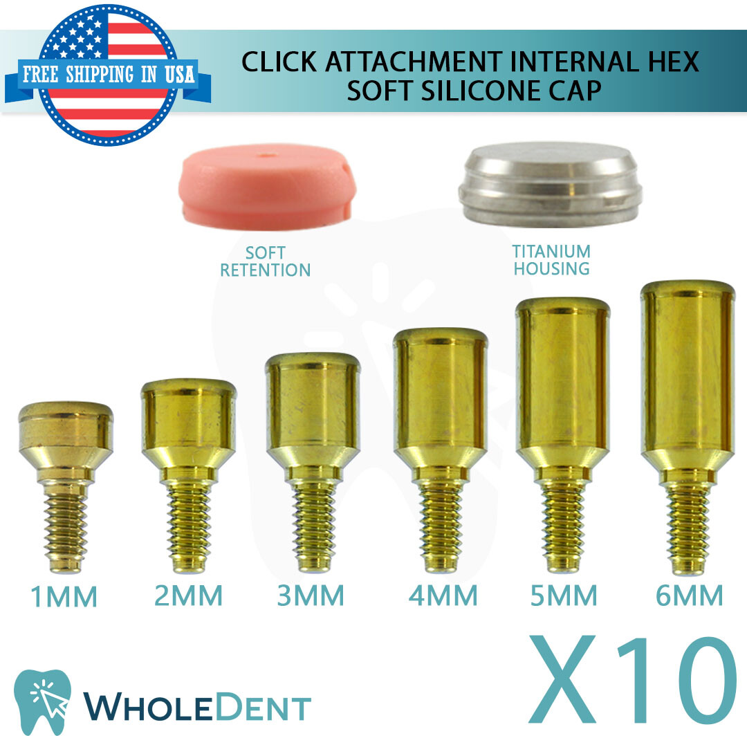 10x Click Attachment Abtment Soft Silicone Cap Dental Im plant Internal Hex