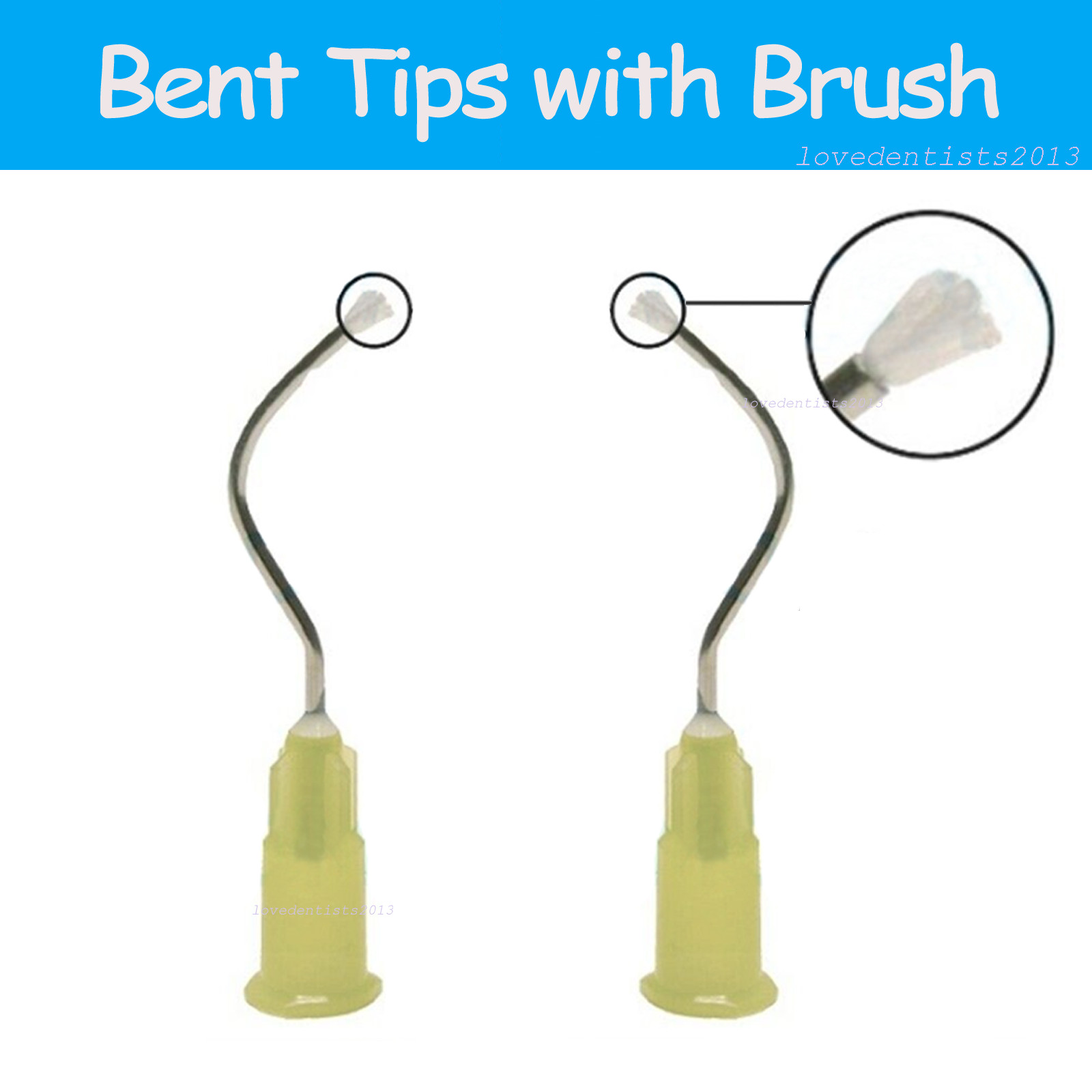100Pcs Dental Disposable metal infusor yellow tip Pre-Bent w/ brush padded 19G