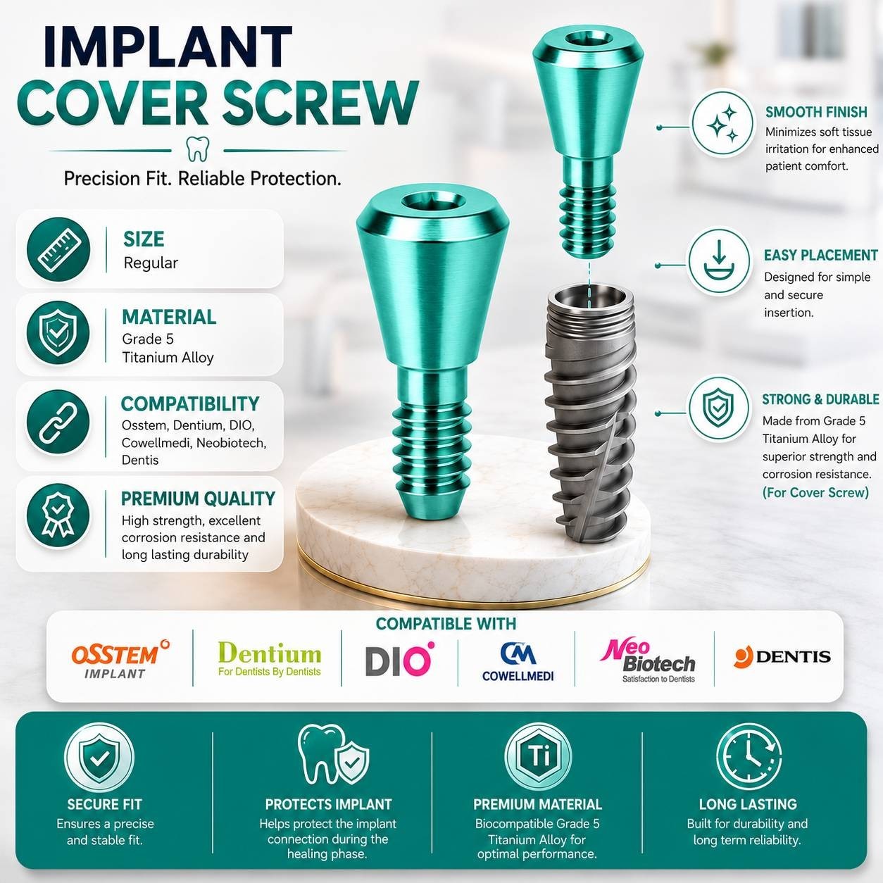 US Mini & Regular Cover Screw Healing Closure Cap Fits Hiossen ET Osstem TS Hex