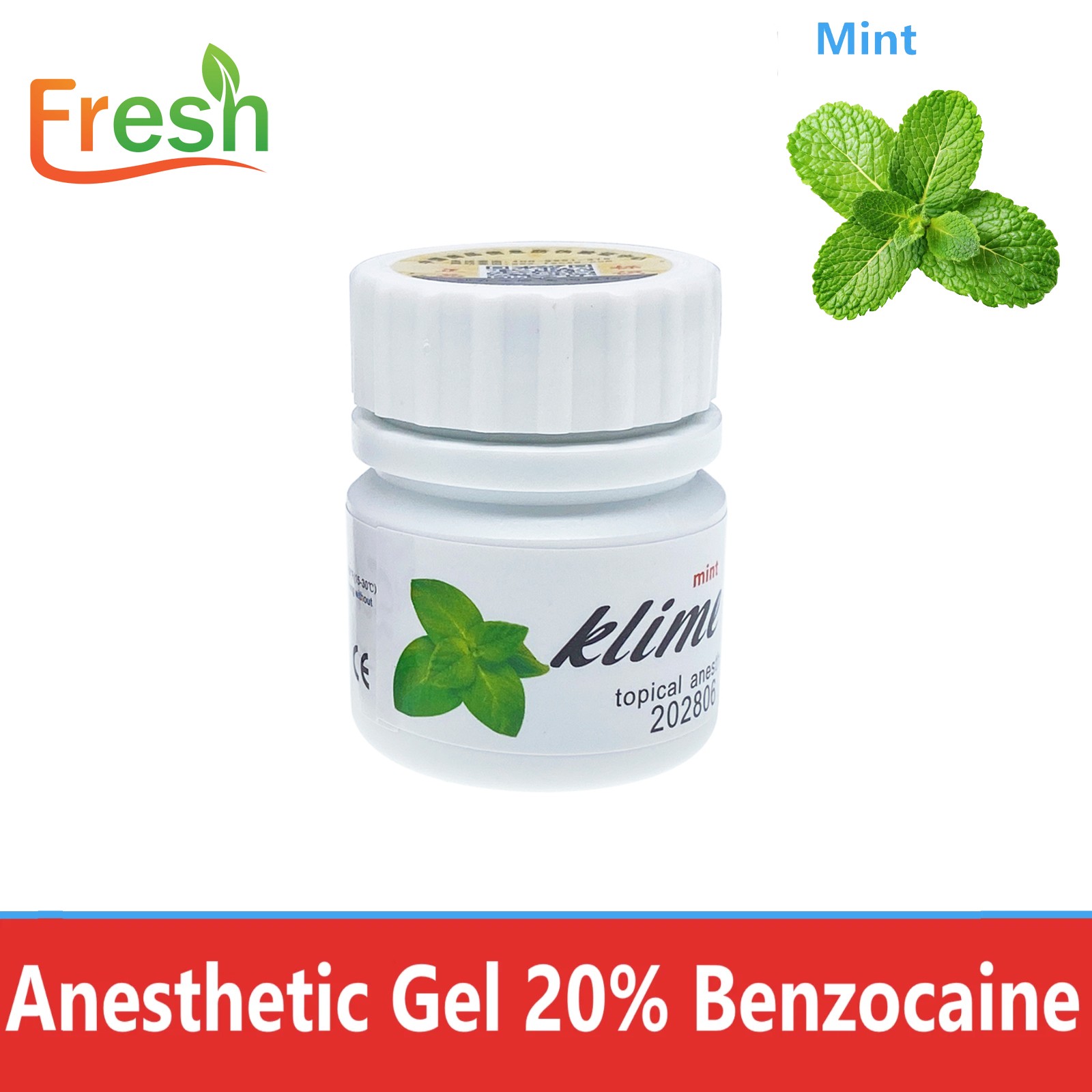 Fresh Dental Topical pain free Gel 20% Benzocaine 1oz Jar , Mint/Strawberry