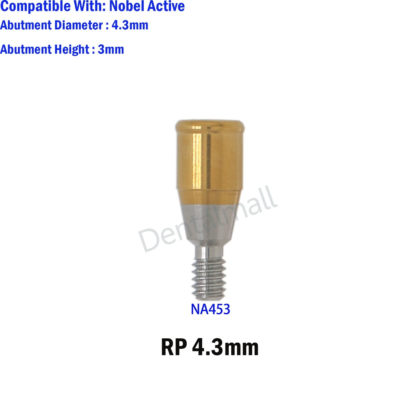 Dental Overdenture Locator Abutment for Nobel Active RP Ø4.3mm GH 1-5mm