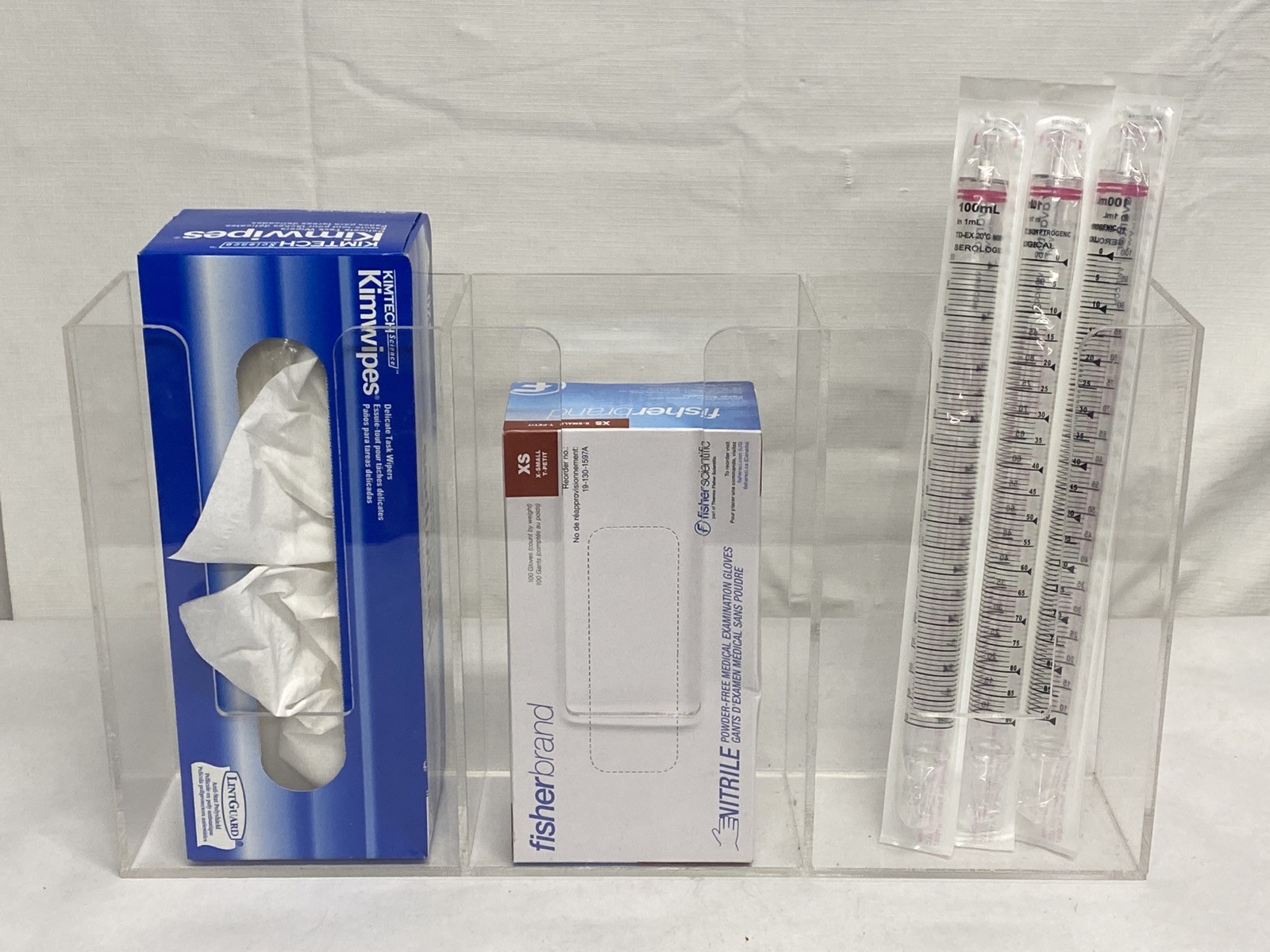 Lab Medical Acrylic 3-Compartment Holder Organizer Rack for Gloves Wipes Kleenex