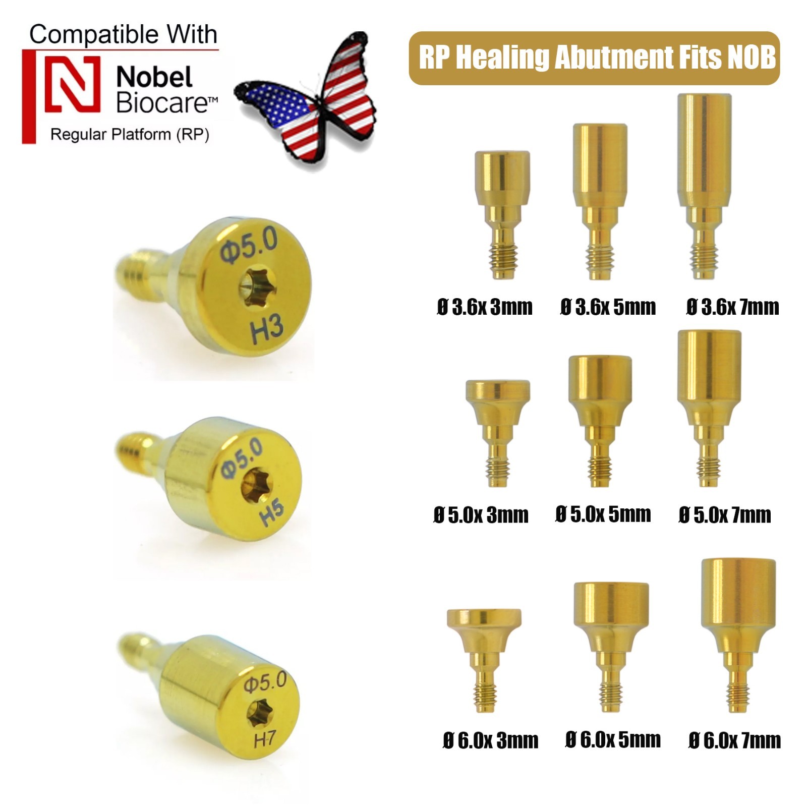 US NOB RP Healing Abutment Cap Conical Connection Accessories Fits Nobel Active
