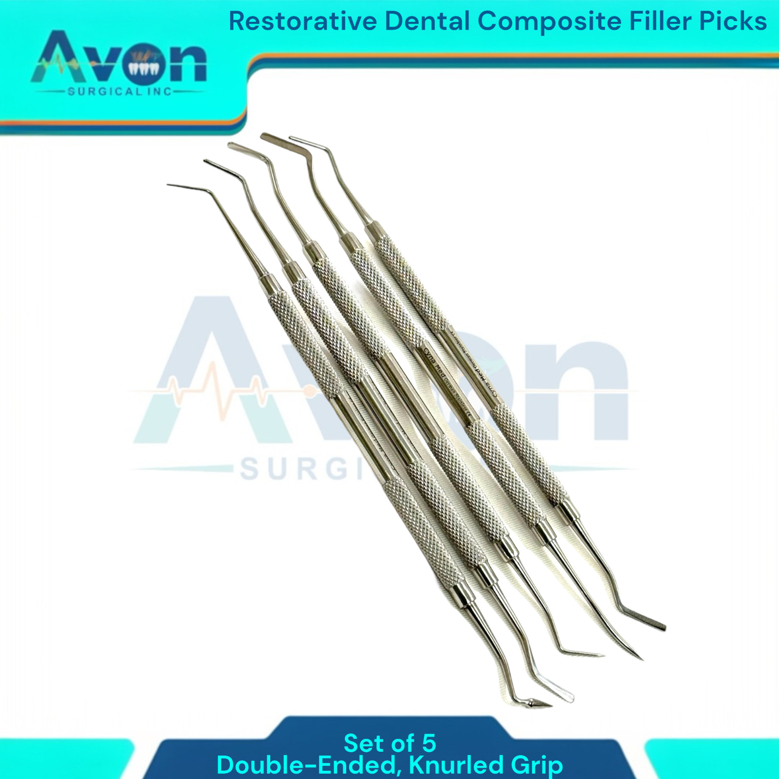Knurled Grip, Double-Ended Dental Filling Carver Picks (5 Pack) German Stainless