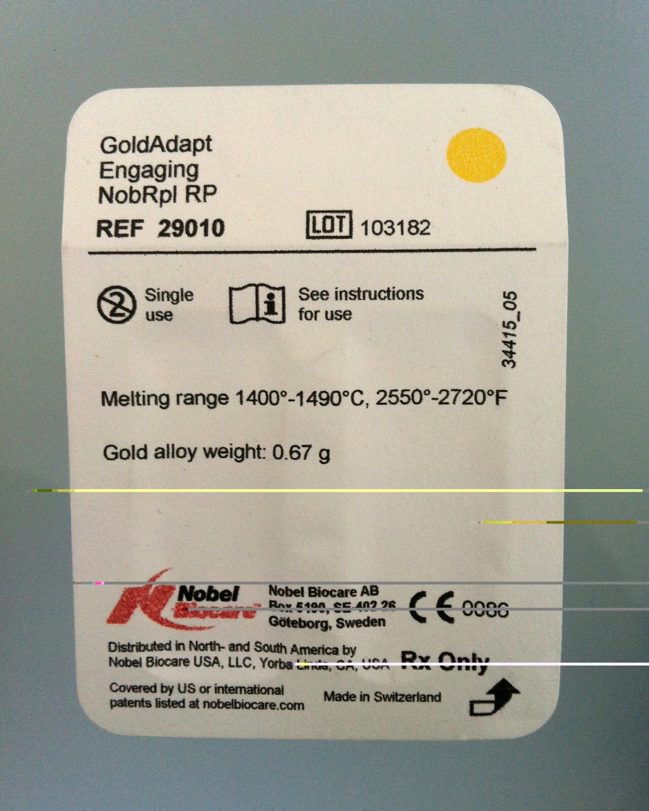 Nobel Biocare GoldAdapt Engaging NobelReplace RP 29010 UCLA wax-up & cast