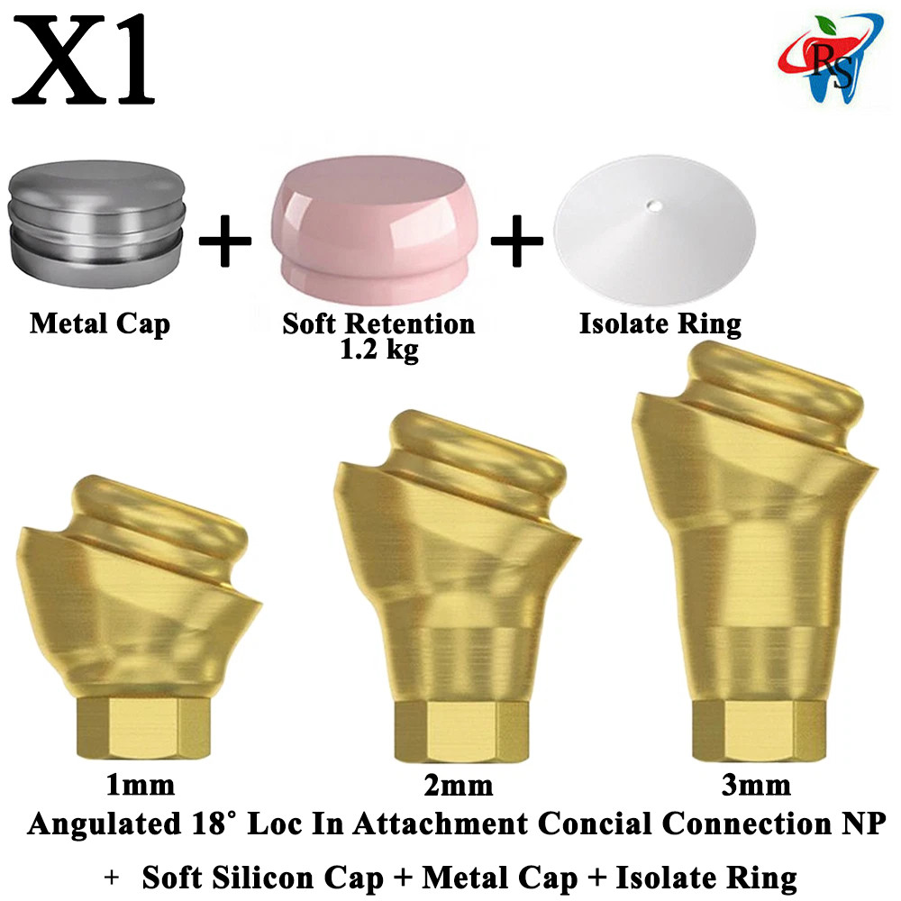 1x Kit Angulated 18˚ Loc In Attachment Conical NP Soft Silicone Metal Cap Ring