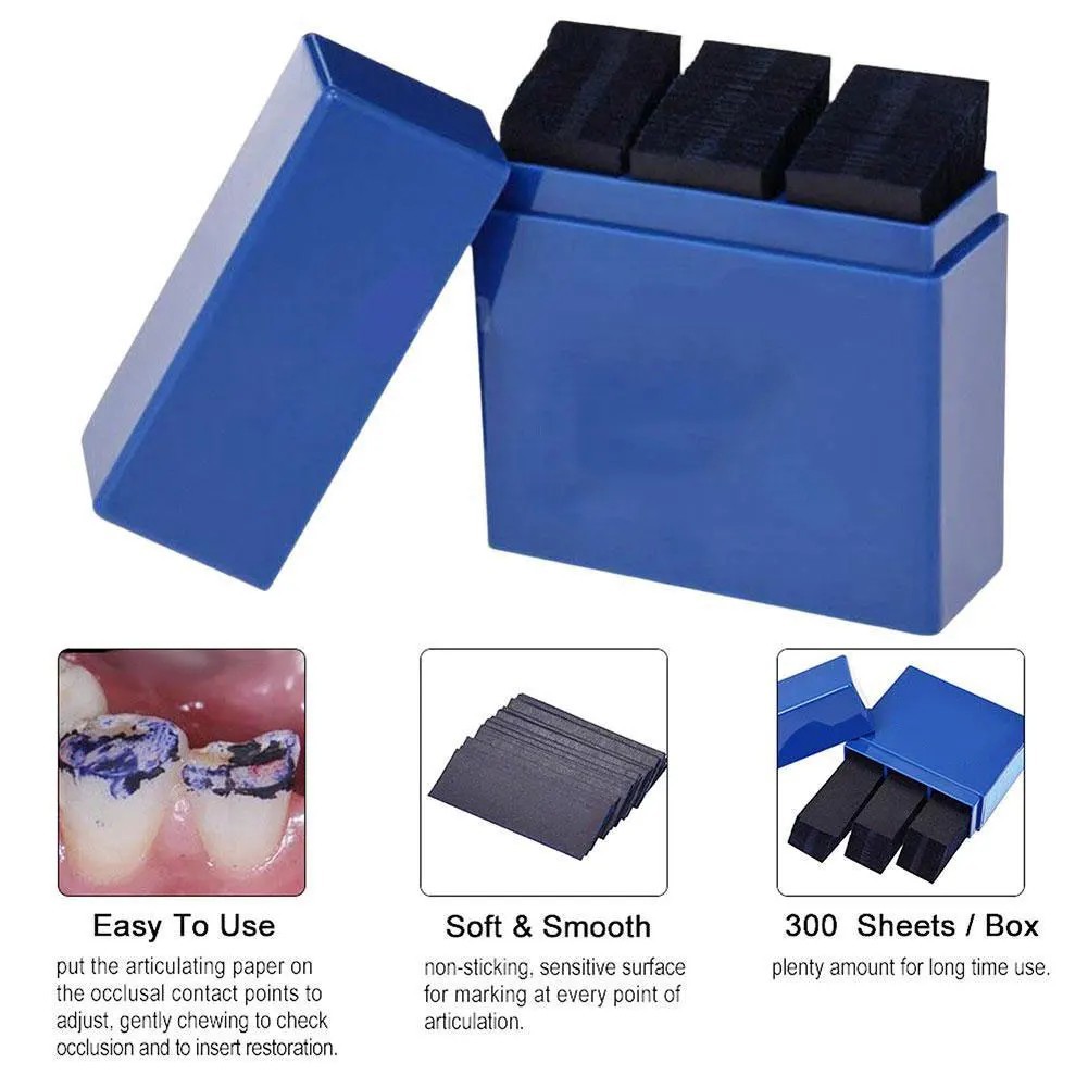 300 Hoja/ caja Dental Dentista Papel Articulado Tiras Azules Herramienta Dientes
