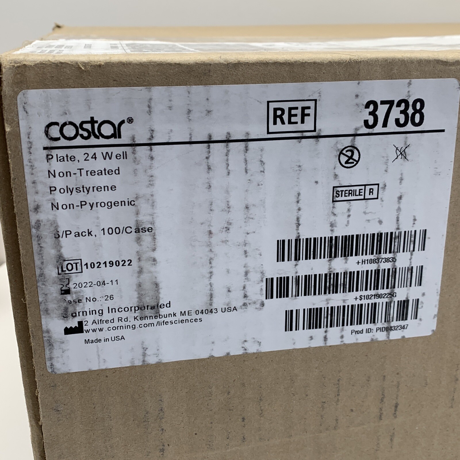 (100-Pack) Corning 3738 Costar Not Treated 24-Well 3.4 mL Plate, Sterile EXPIRED