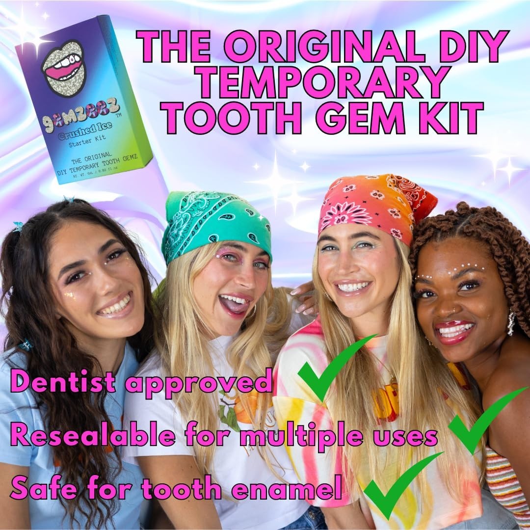 Easy At-Home Tooth Gem Kit – Crushed Ice Rhinestone Gems & UV Light