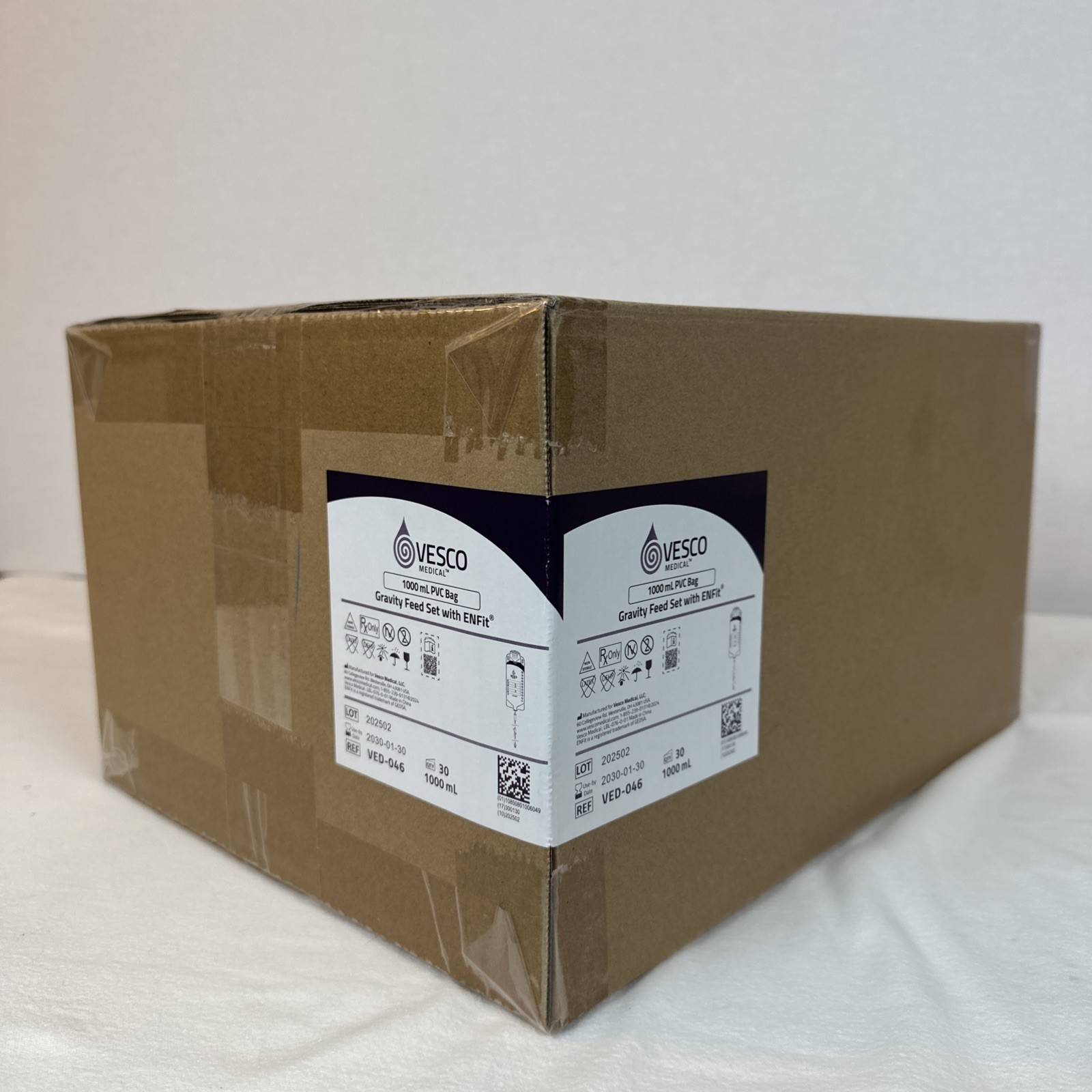 Lot of 30 Vesco Medical VED-046 1000mL Gravity Feed Sets ENFit New Sealed