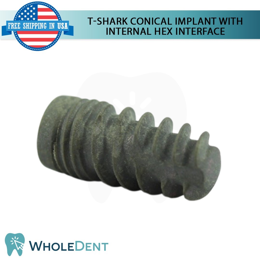 1x Dental T-shark Conical Fixture with Int Hex Connection Titanium Sterile SLA