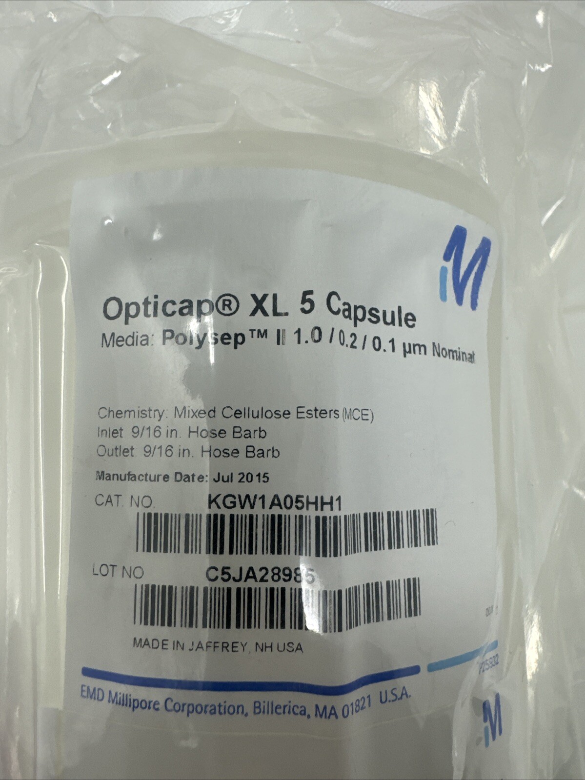 Millipore Opticap XL 5 Capsule POLYSEP II 1.0/0.2/ 0.1 um KGW1A05HH1 Lab Part
