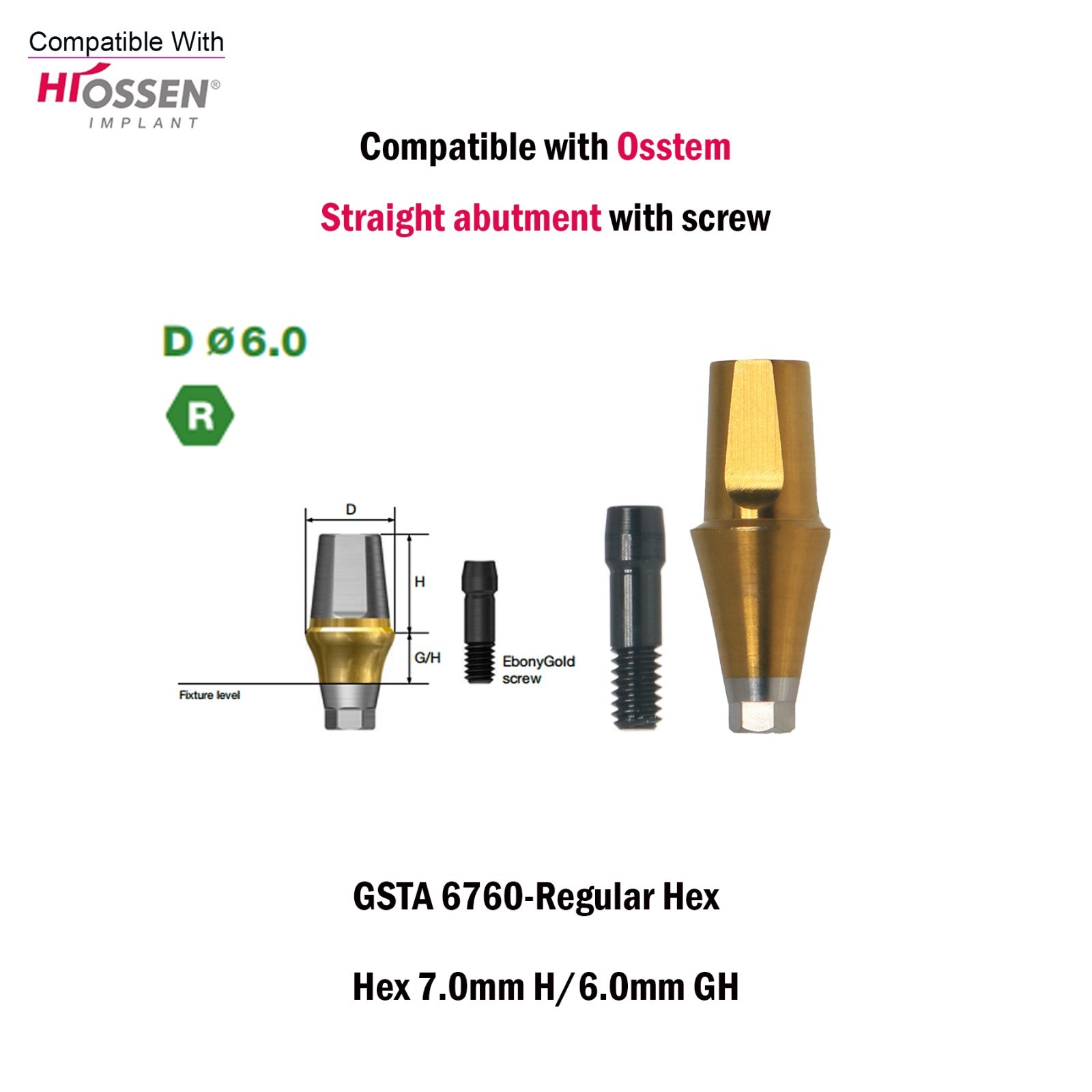 US Dental Straight Transfer Abutment Regular Ø6.0mm 1-6mm GH For Hiossen Osstem
