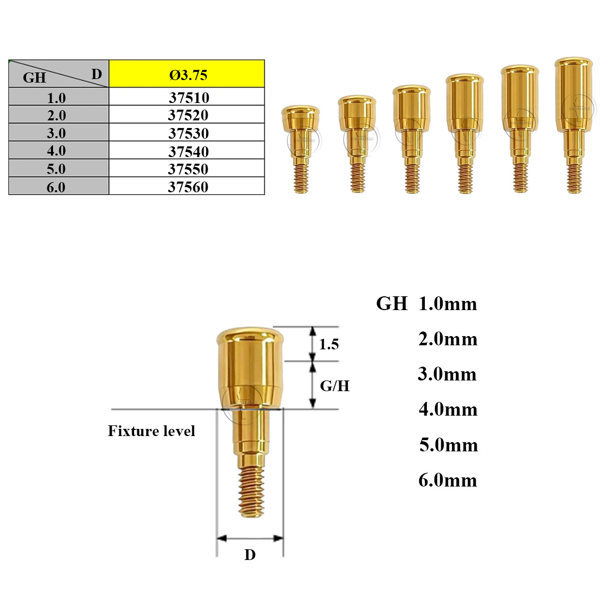 Locator abutment full Set Male cap kit Tools fit to 3i (Certain)-3.25/3.4 GH1-6